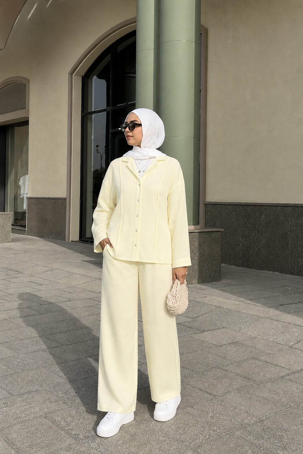 Butter yellow full linen set