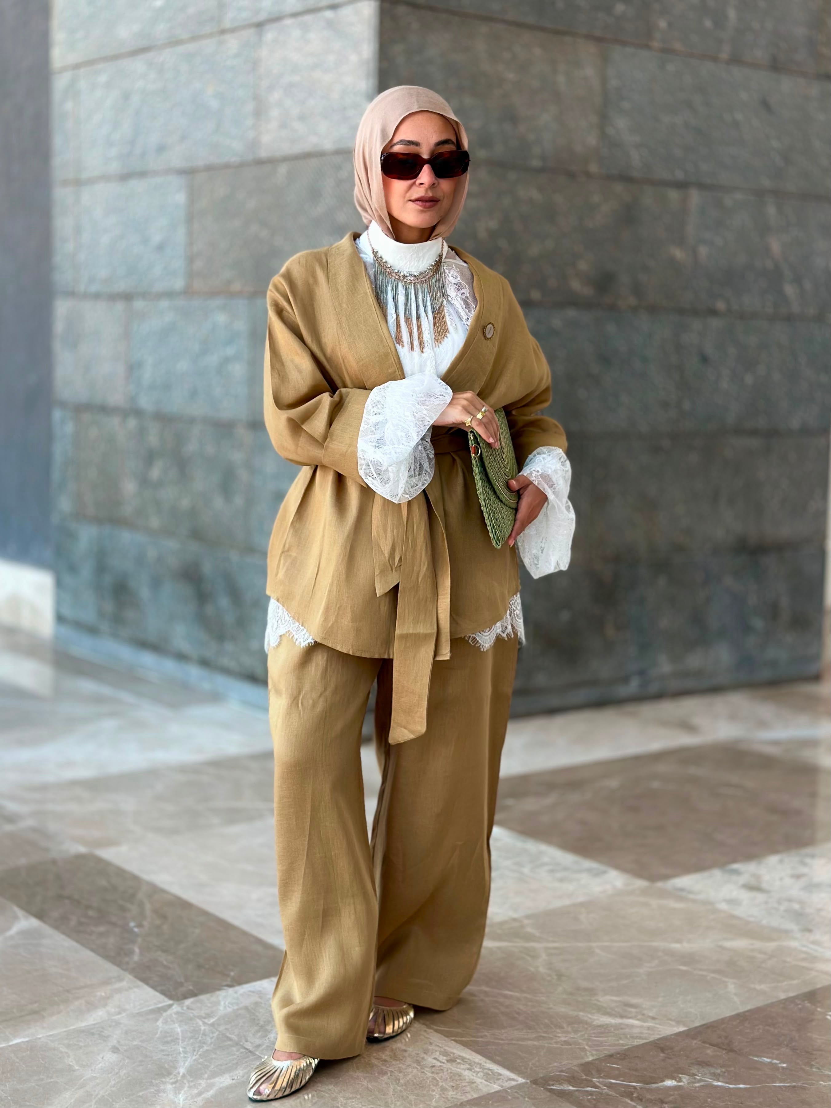 100% PURE LINEN gold color set