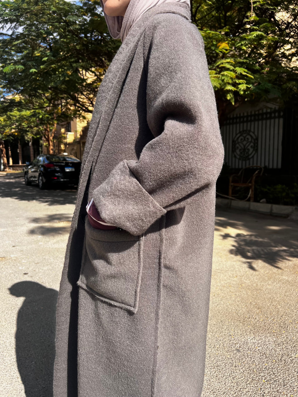 Mohair Wool Robe-Style Coat — Dark Charcoal Grey