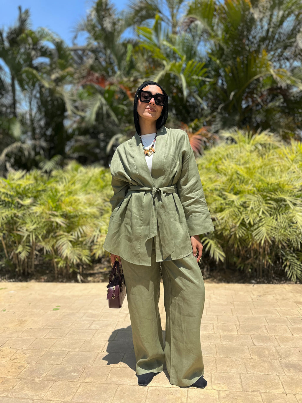 Pure linen set in olive