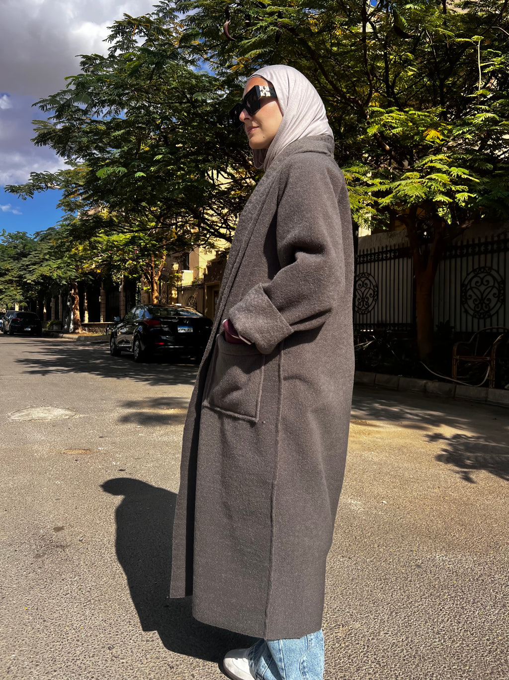 Mohair Wool Robe-Style Coat — Dark Charcoal Grey