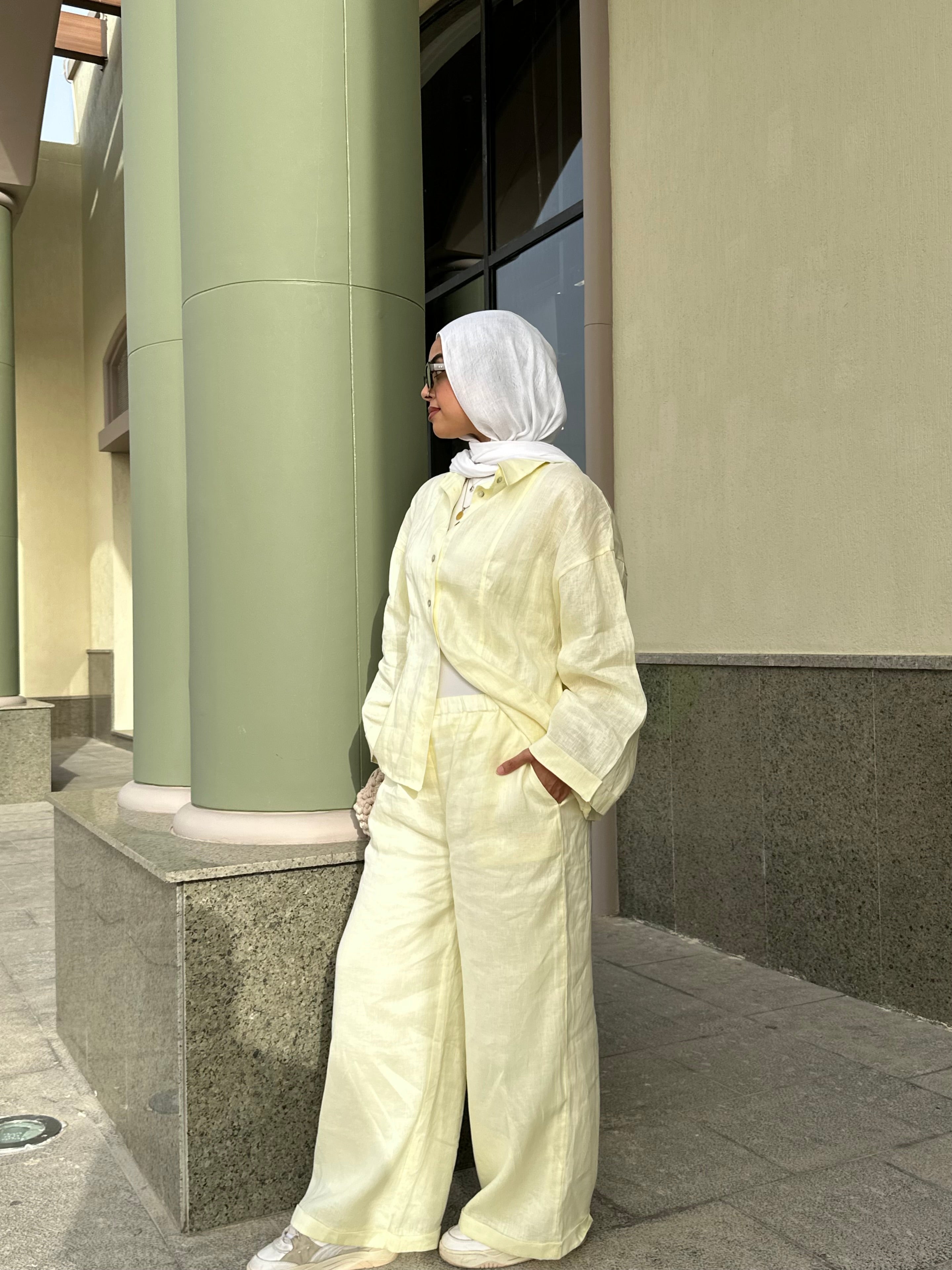 Butter yellow full linen set
