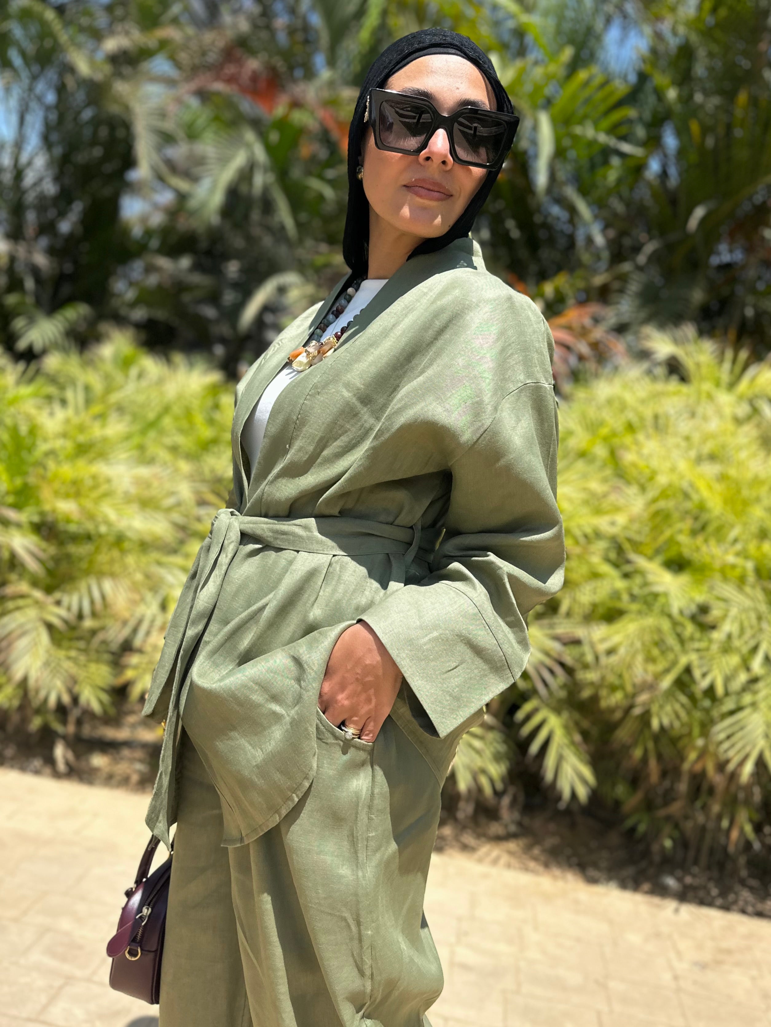 Pure linen set in olive