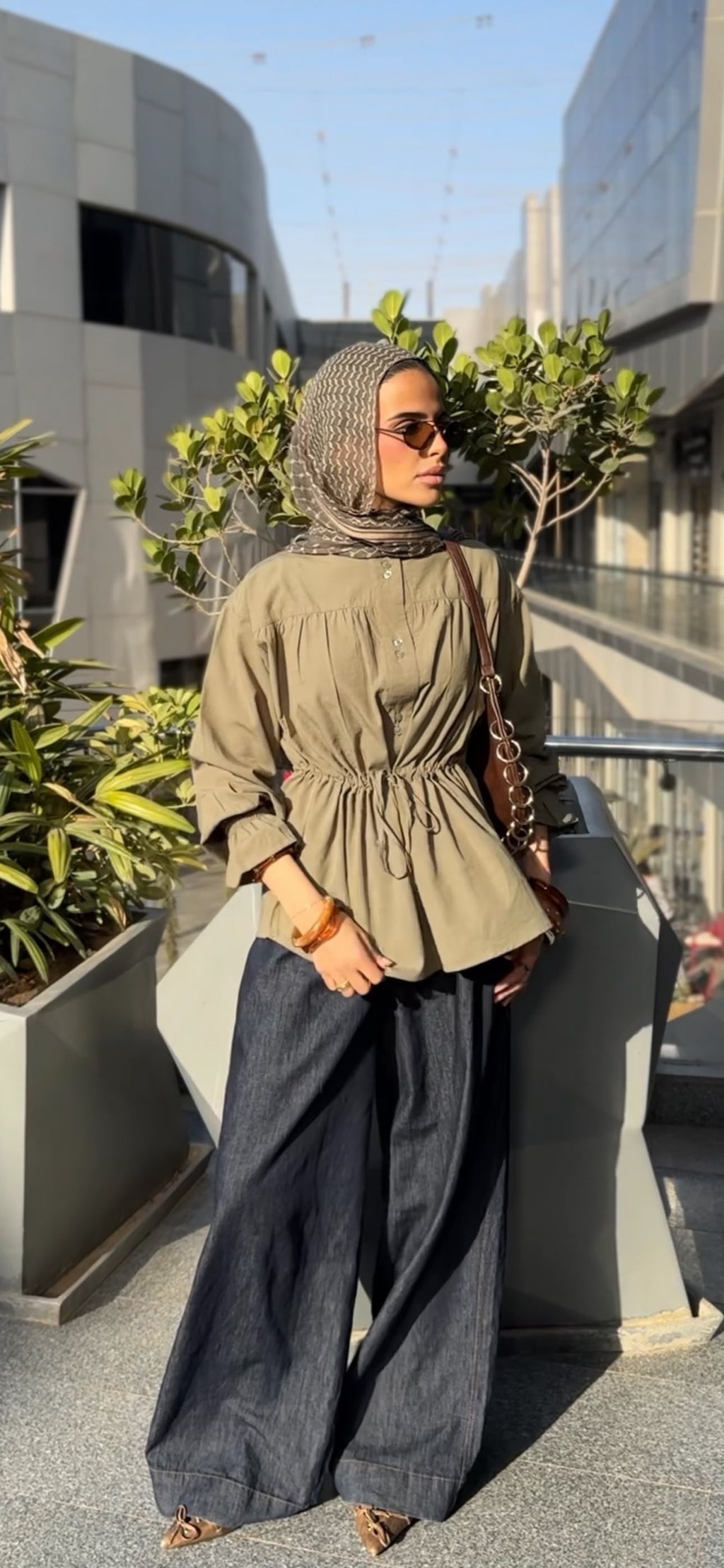 Olive CRINKLED TIE SHIRT