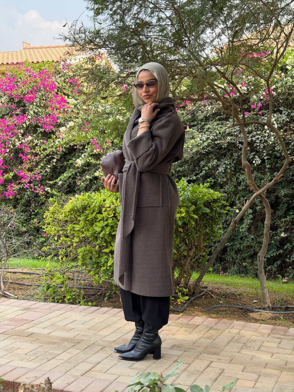 Mohair Wool Robe-Style Coat — Dark Charcoal Grey