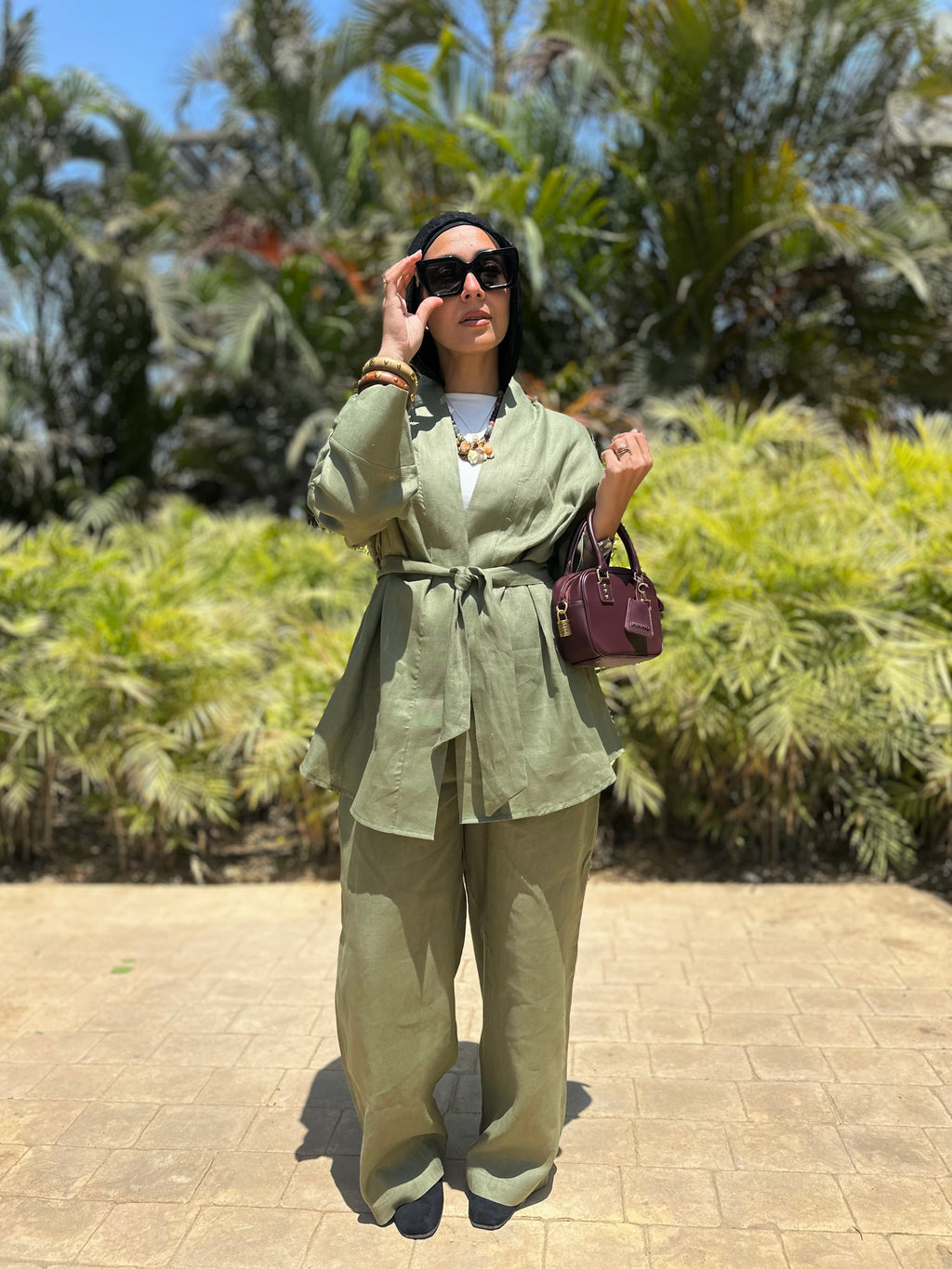 Pure linen set in olive