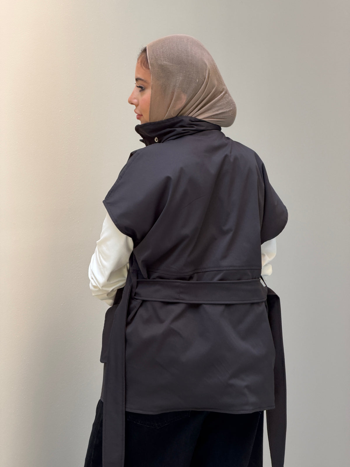 Statement Belt Vest in charcoal grey