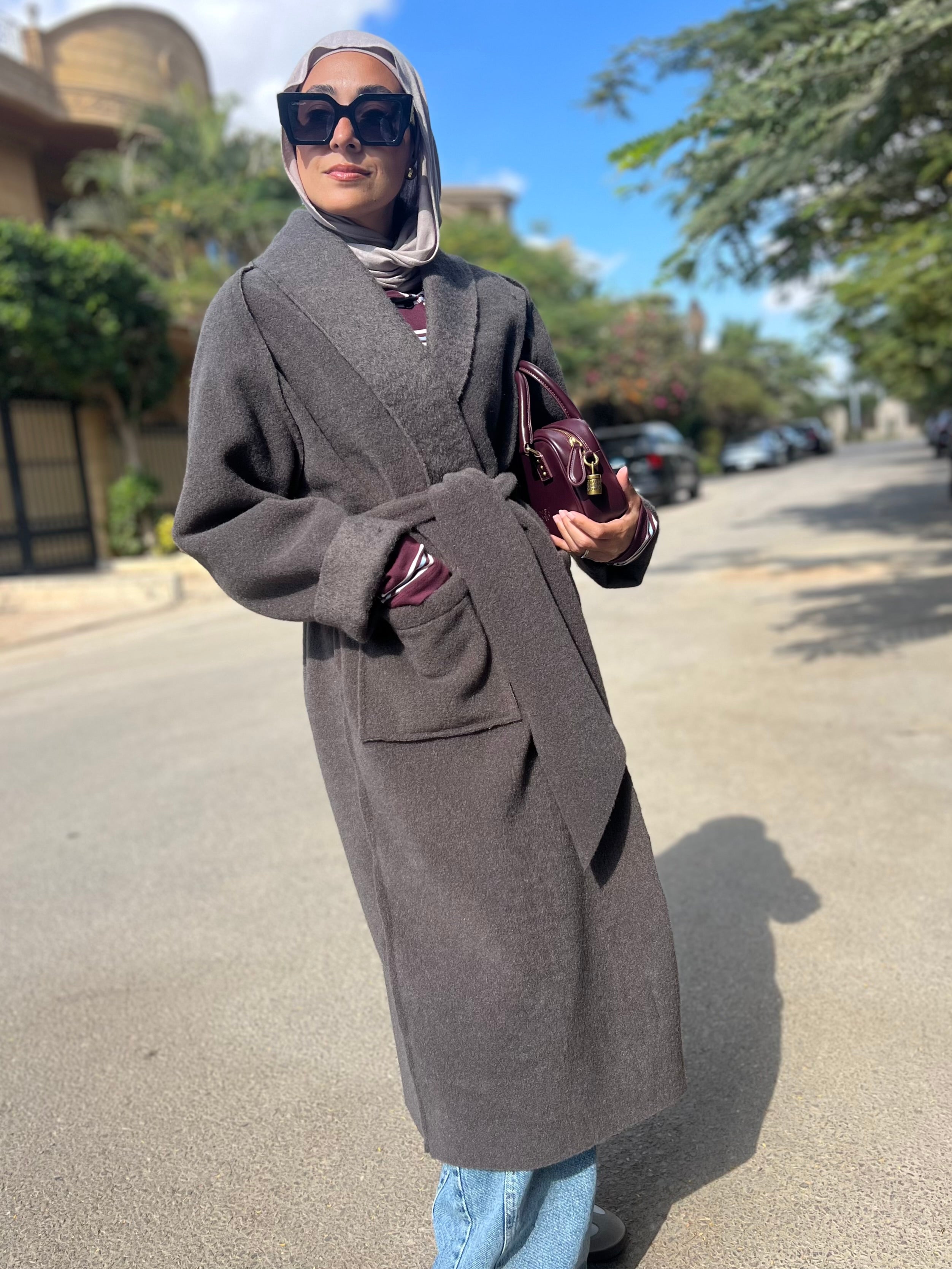 Mohair Wool Robe-Style Coat — Dark Charcoal Grey