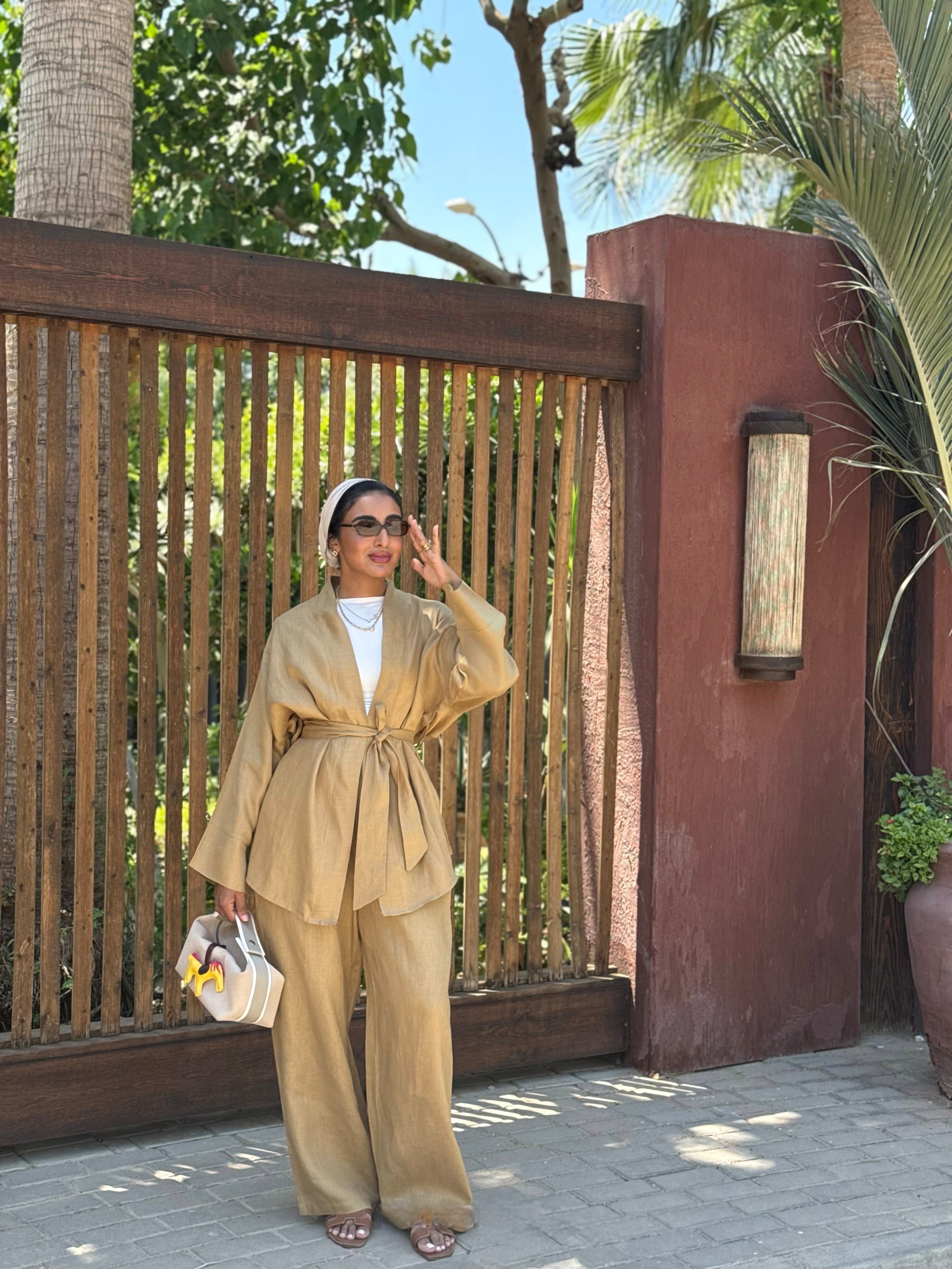 100% PURE LINEN gold color set