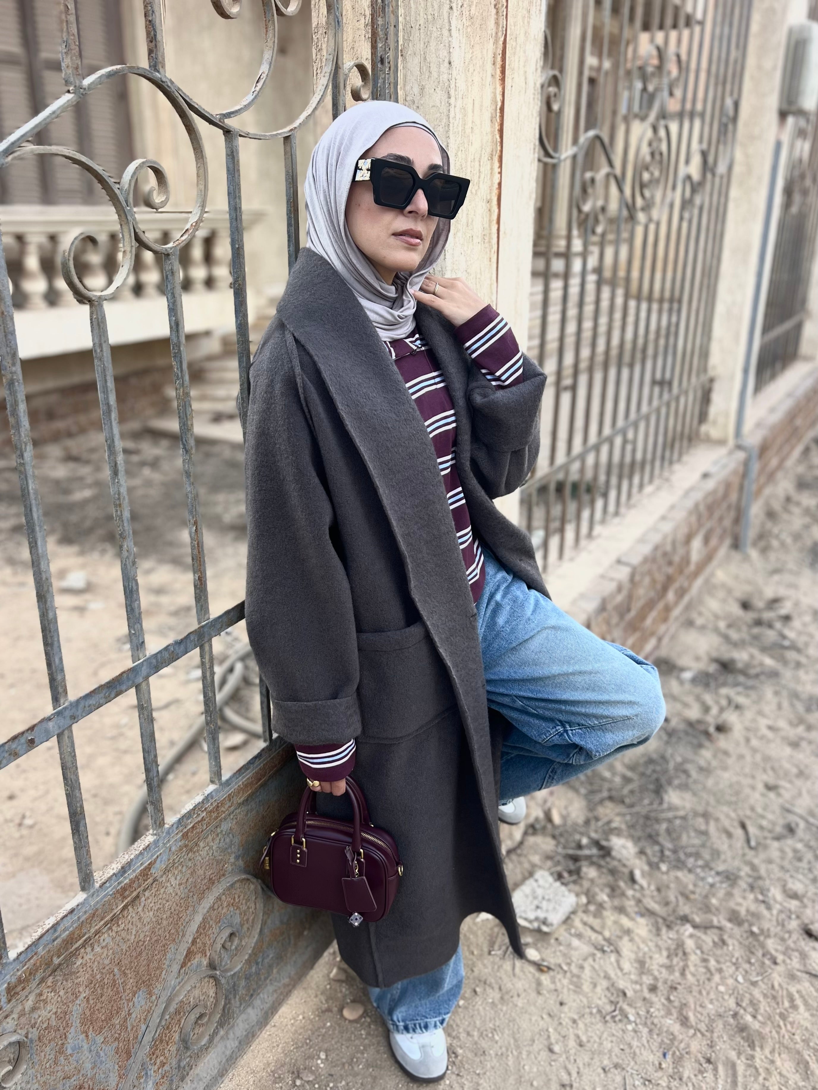 Mohair Wool Robe-Style Coat — Dark Charcoal Grey