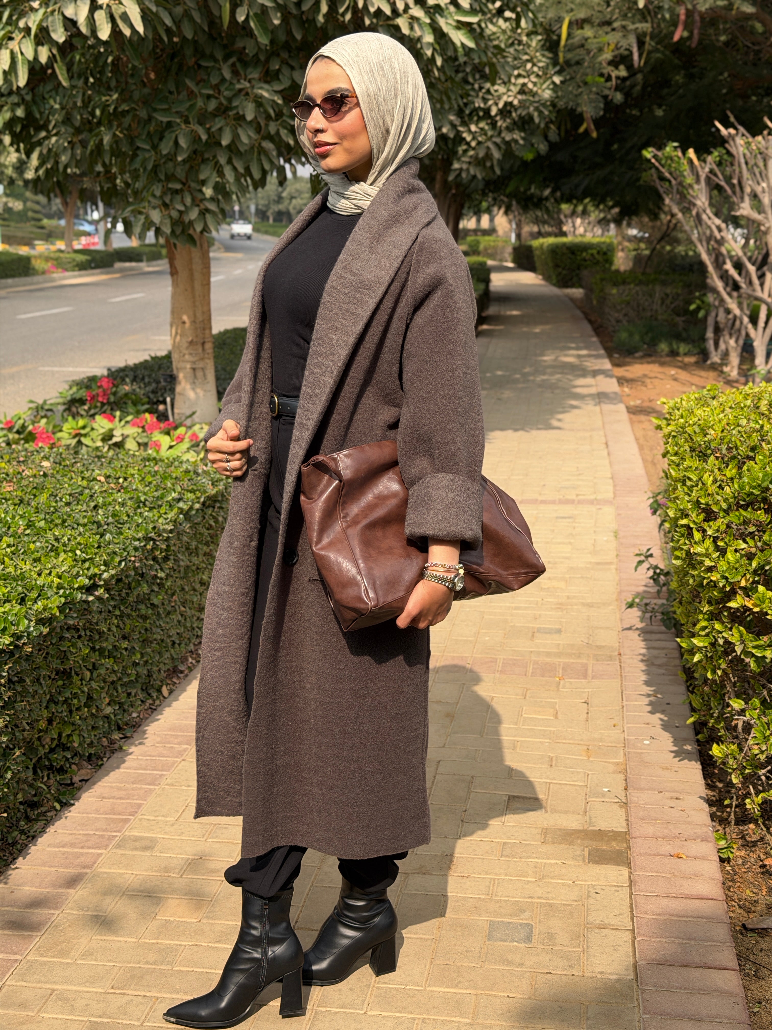 Mohair Wool Robe-Style Coat — Dark Charcoal Grey
