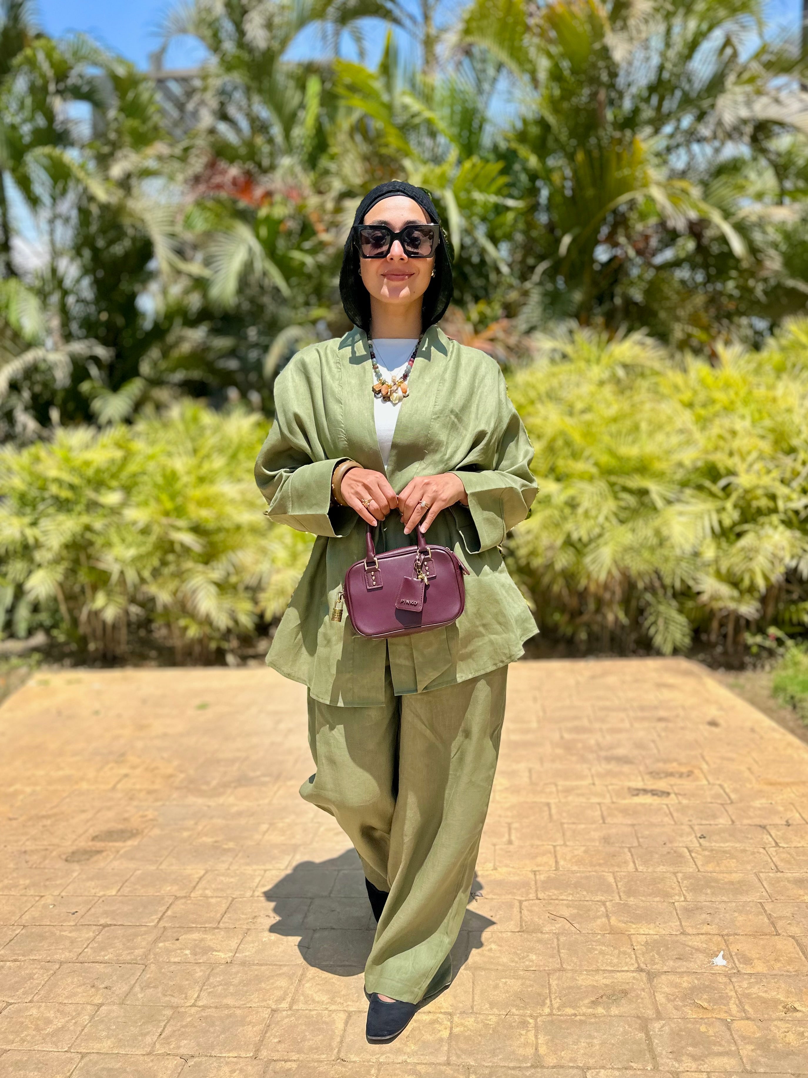 Pure linen set in olive