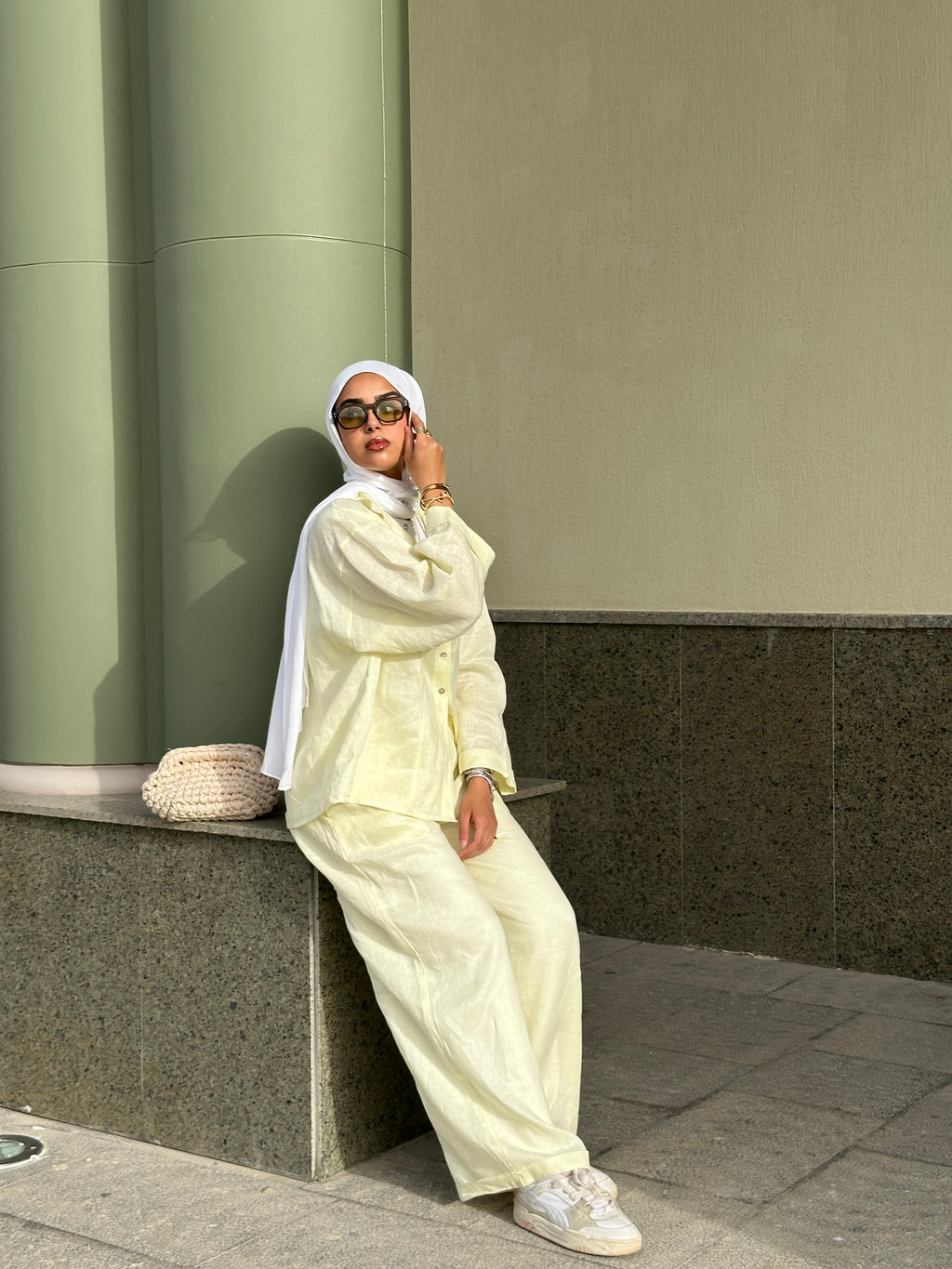 Butter yellow full linen set