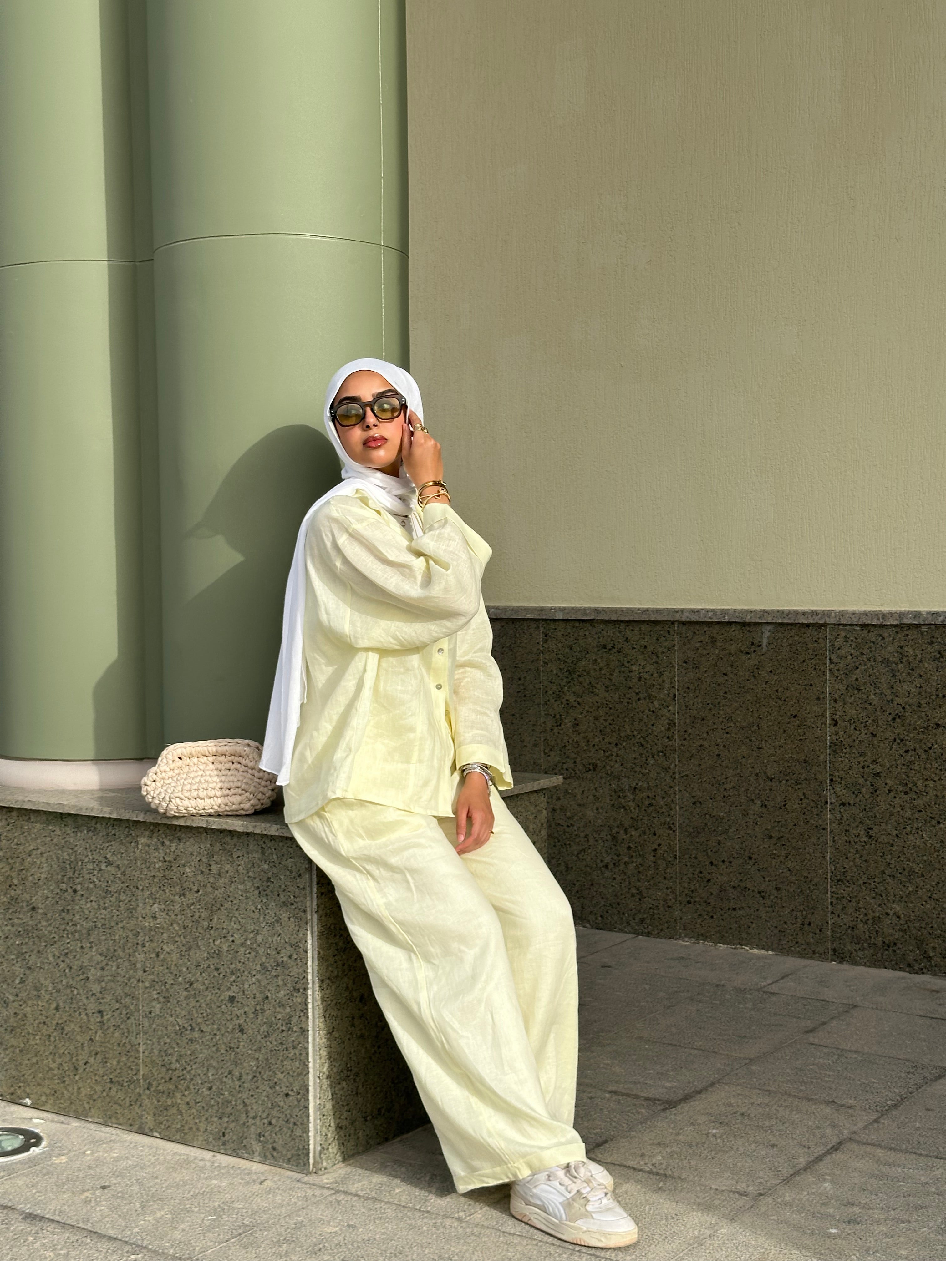 Butter yellow full linen set