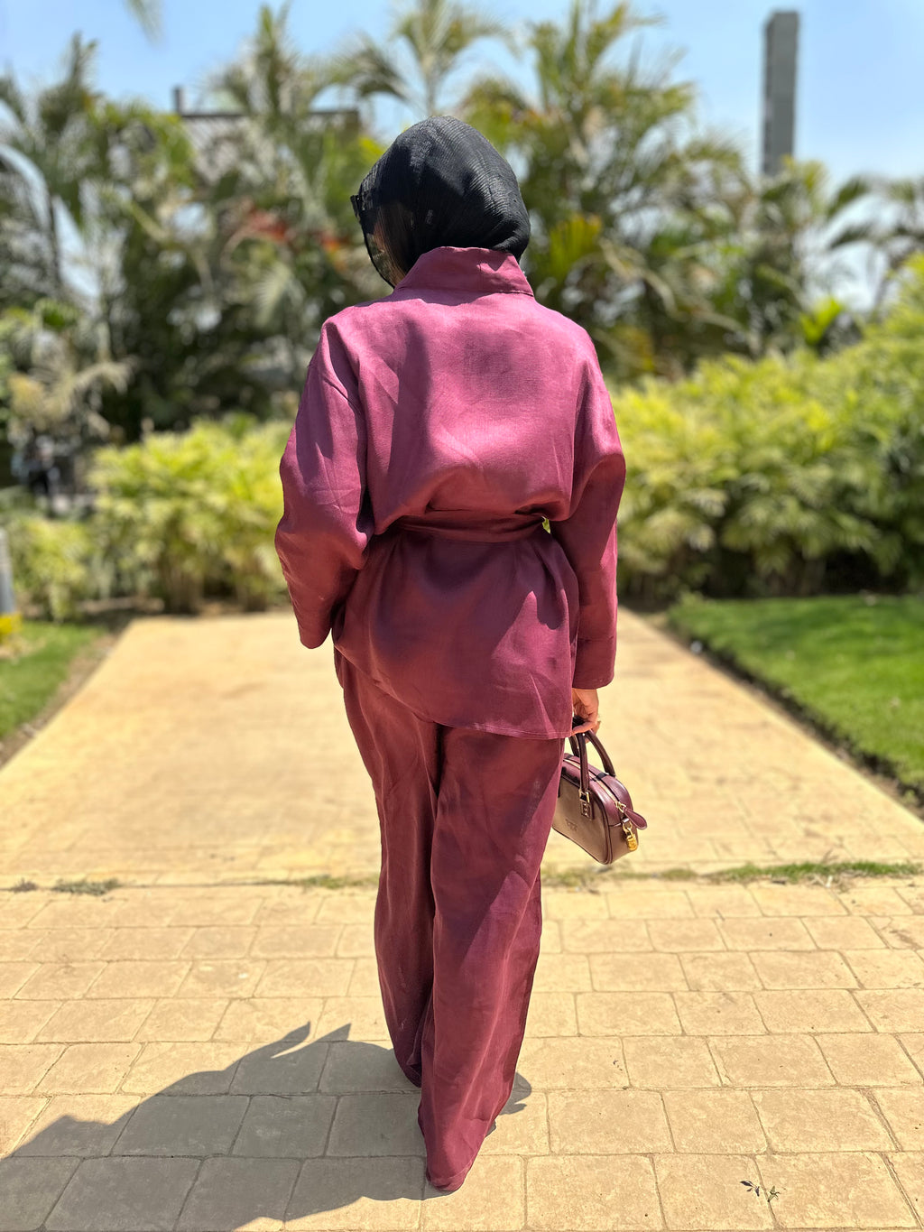 Pure linen set in burgundy