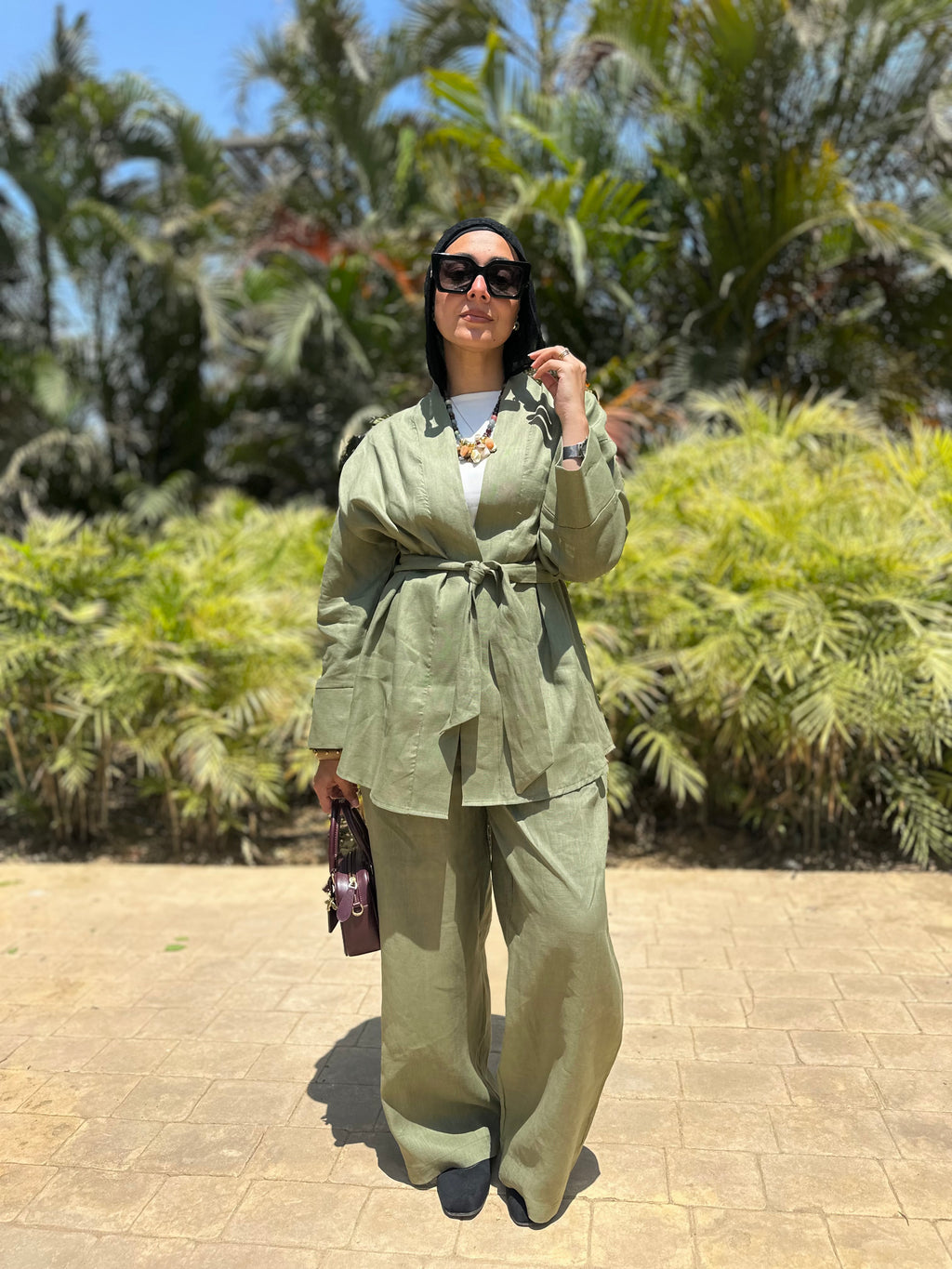 Pure linen set in olive