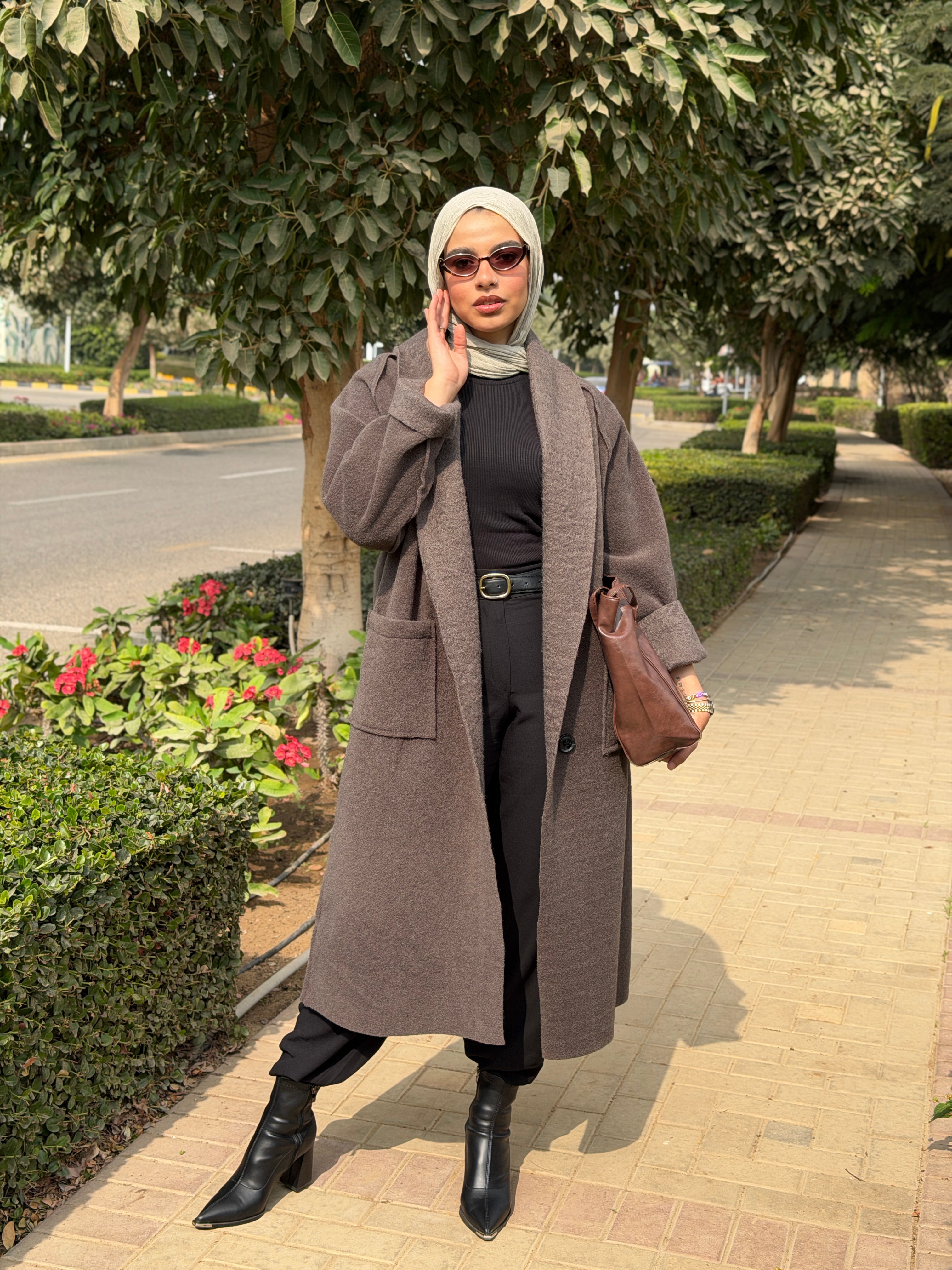 Mohair Wool Robe-Style Coat — Dark Charcoal Grey