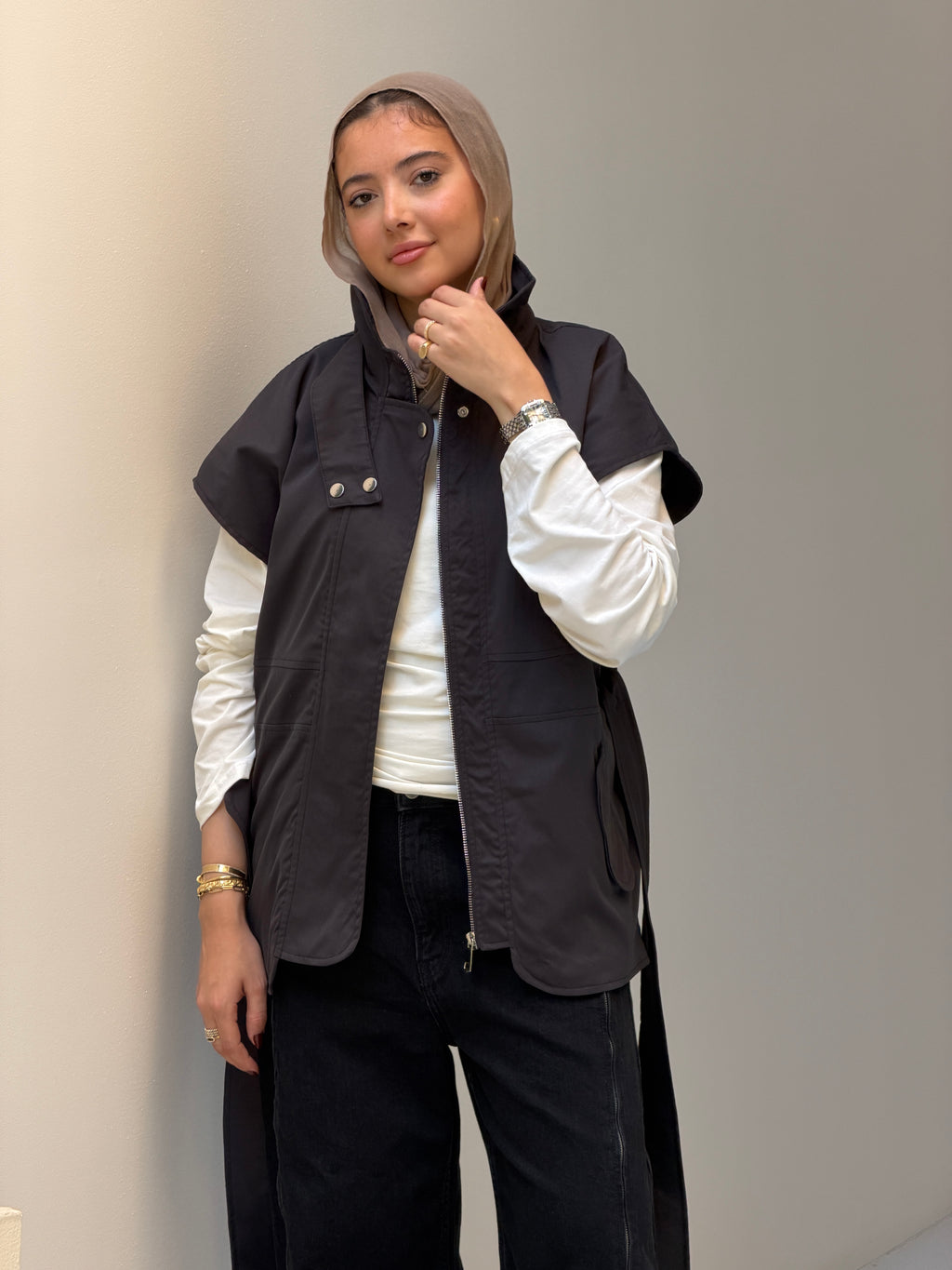 Statement Belt Vest in charcoal grey