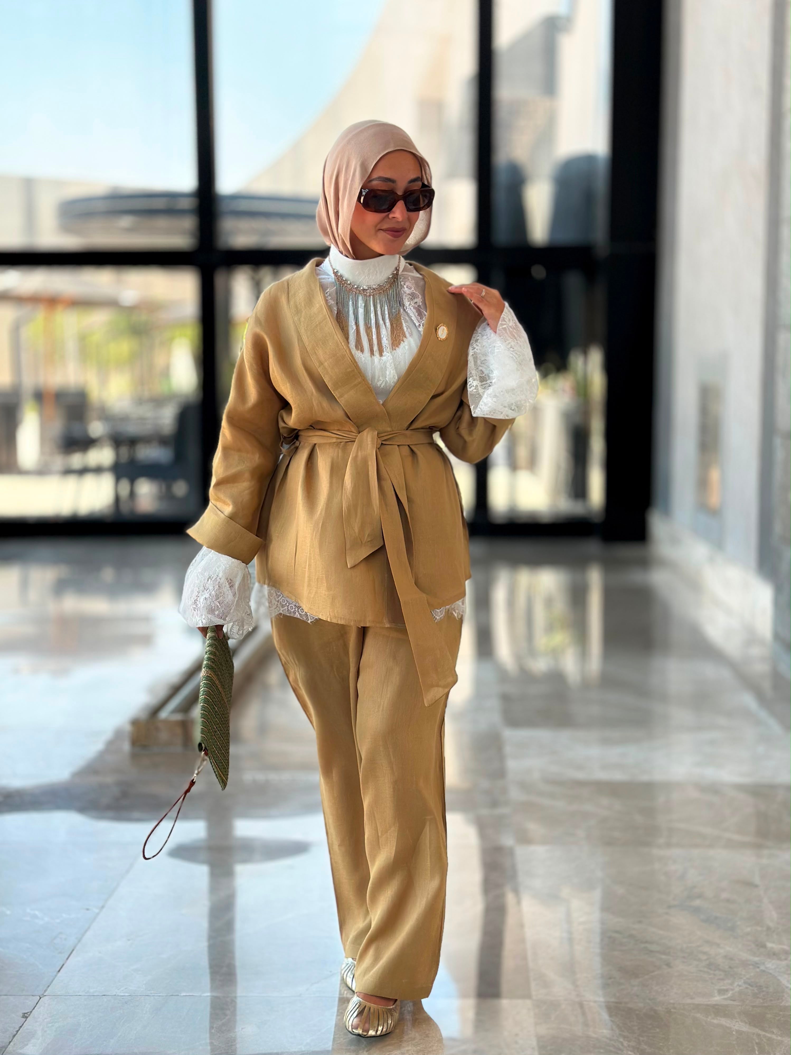 100% PURE LINEN gold color set