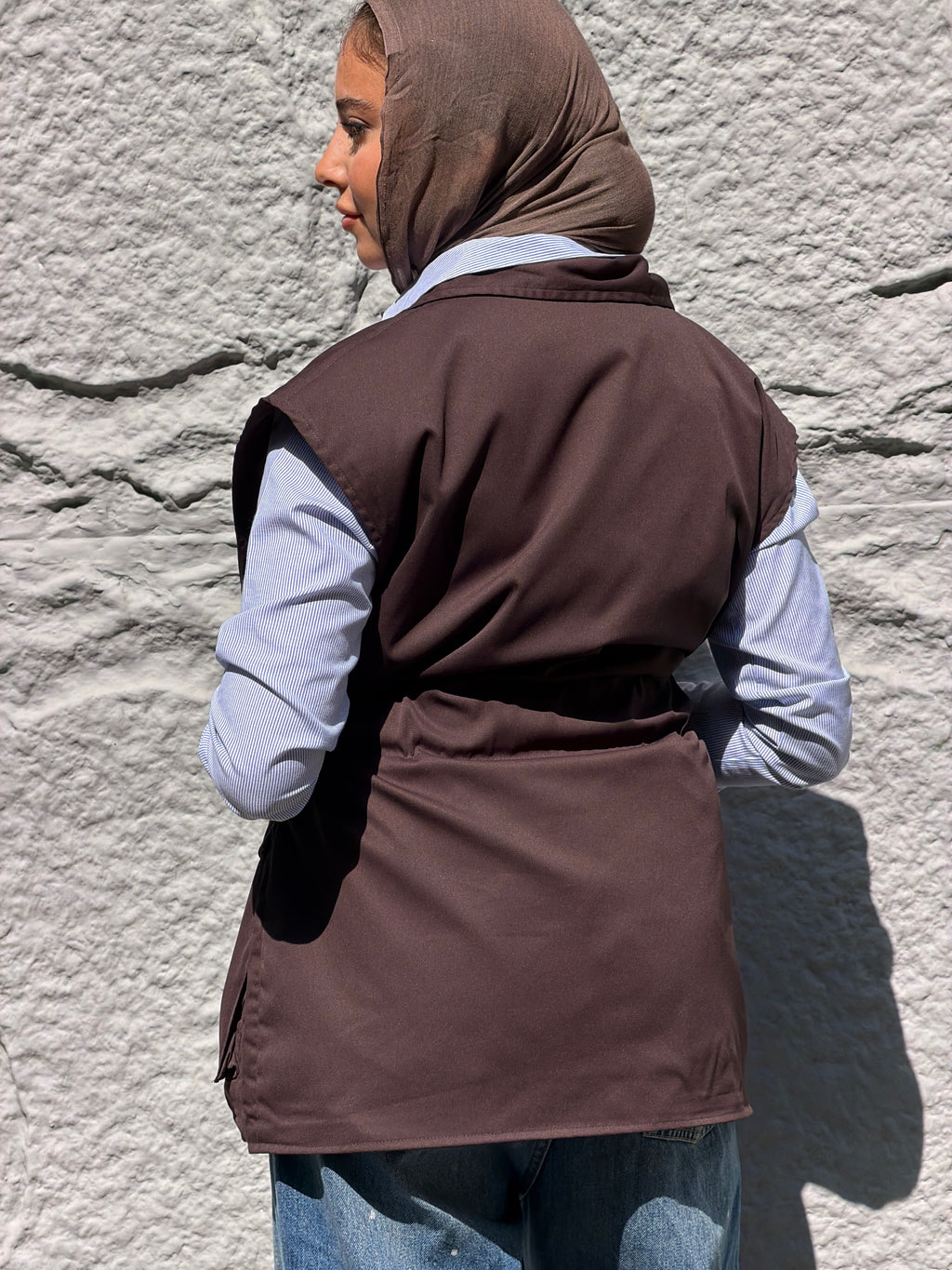 Belted Collar Vest in brown