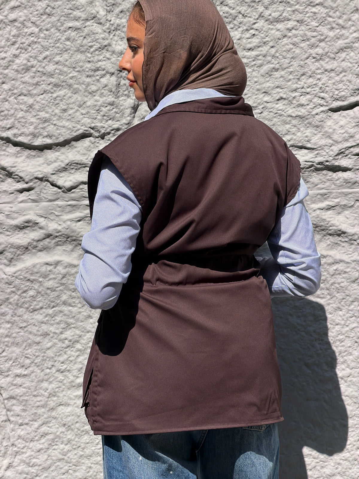 Belted Collar Vest in brown