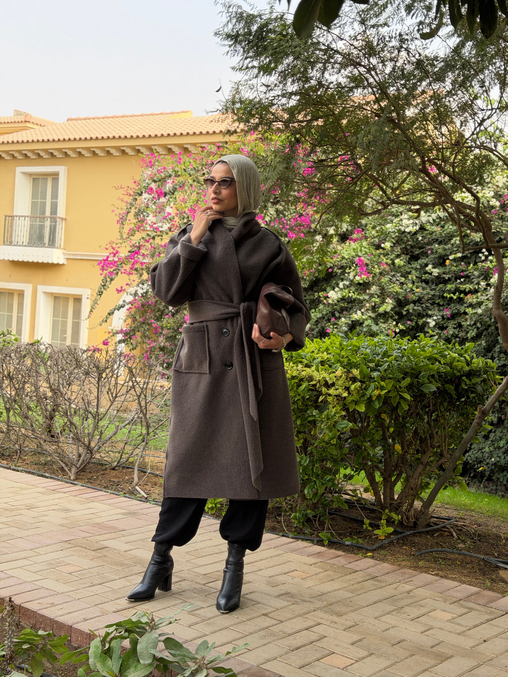 Mohair Wool Robe-Style Coat — Dark Charcoal Grey