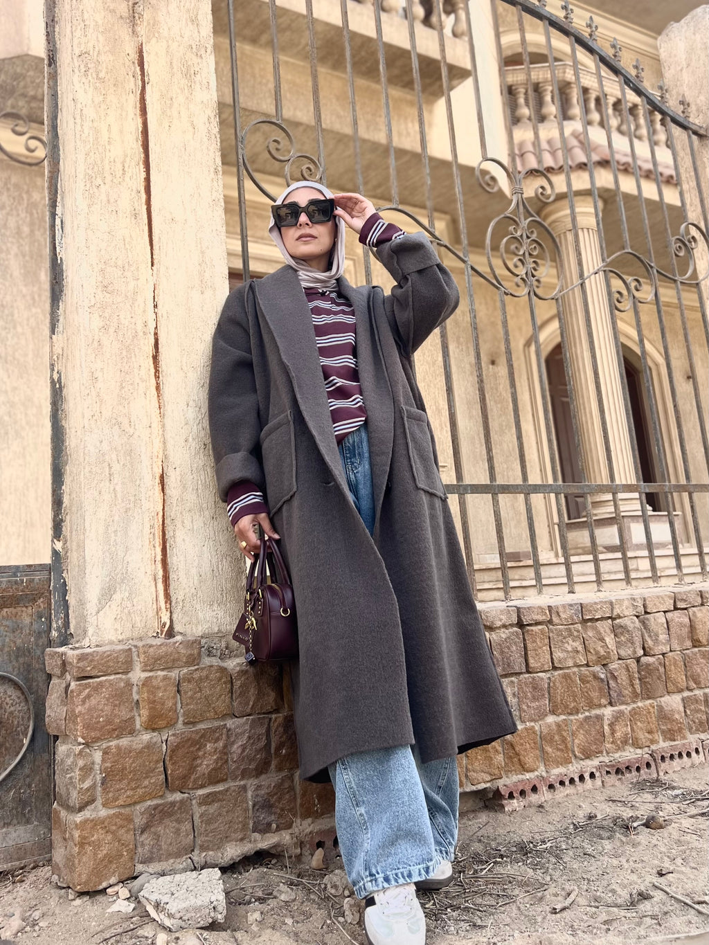 Mohair Wool Robe-Style Coat — Dark Charcoal Grey