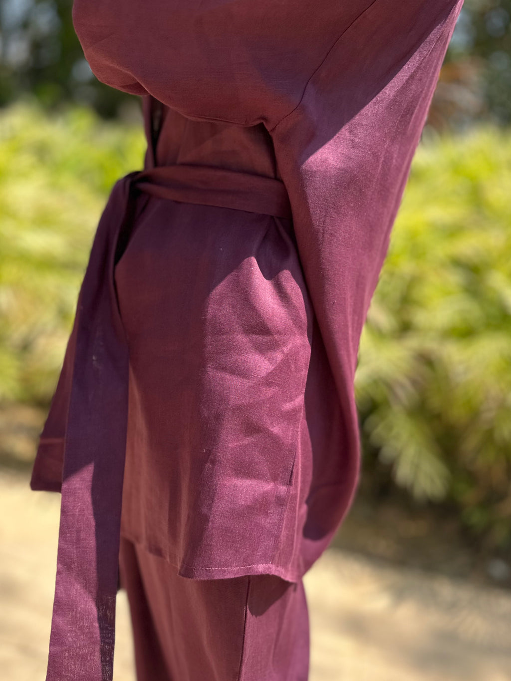 Pure linen set in burgundy