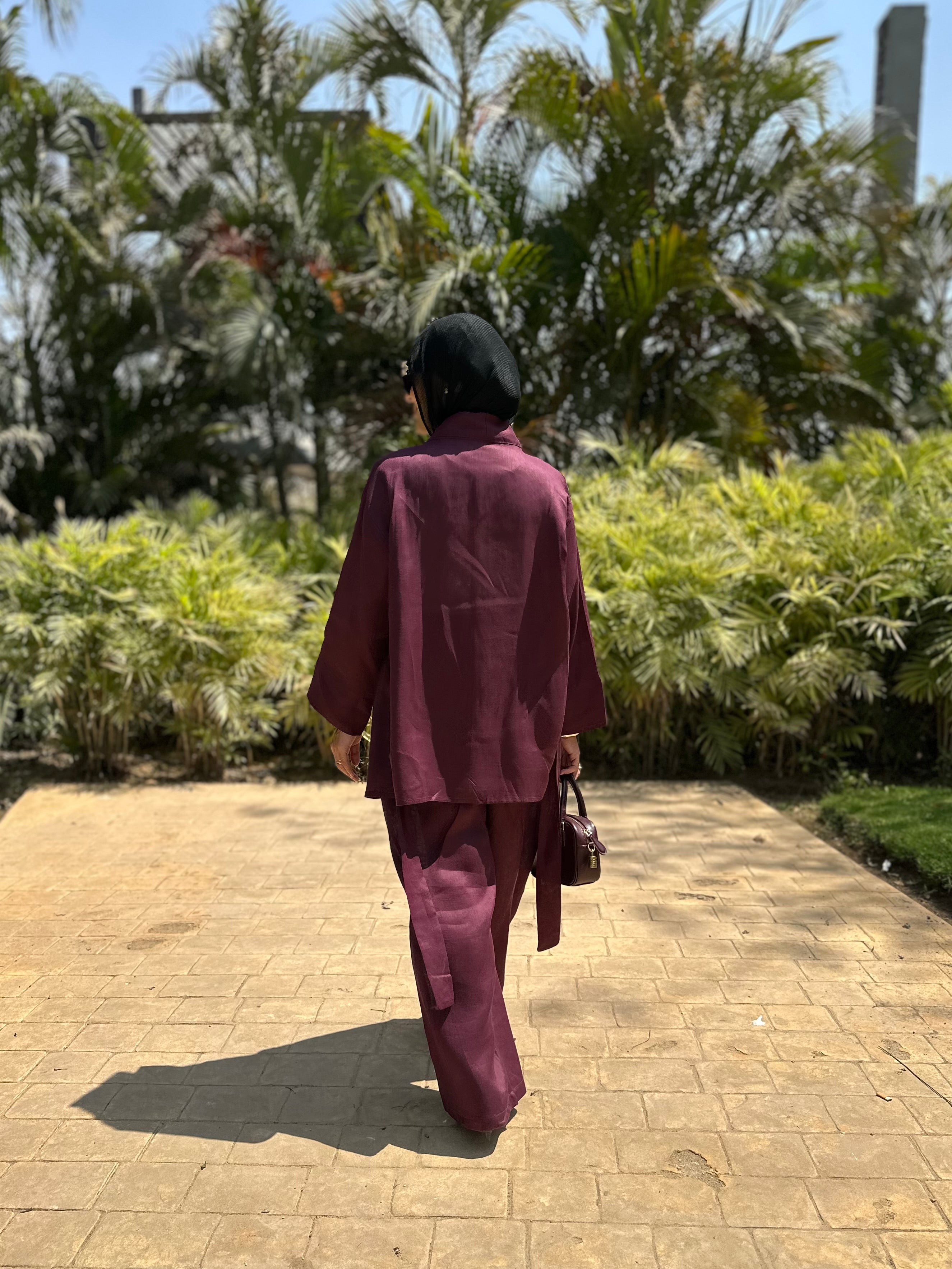 Pure linen set in burgundy
