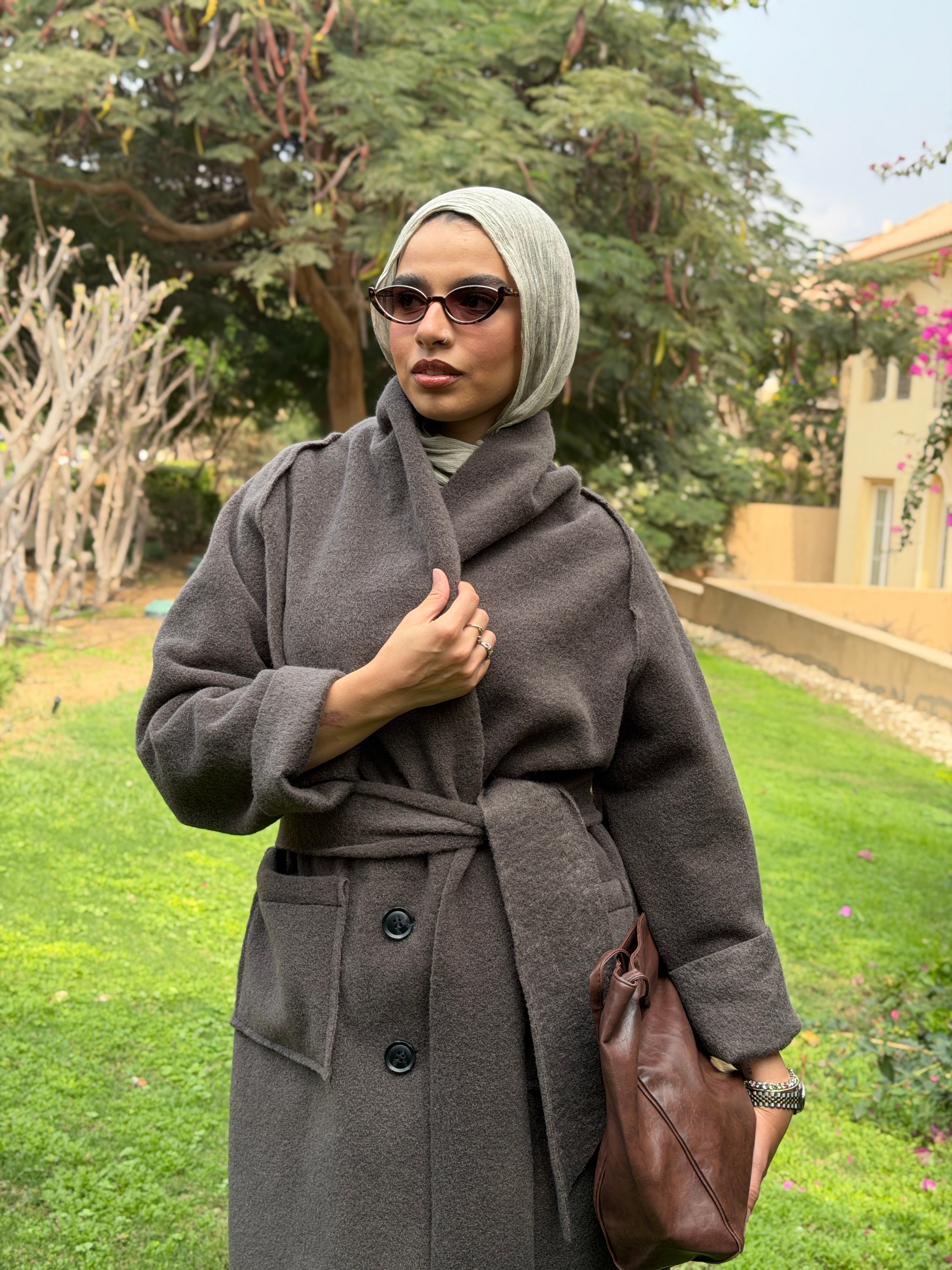 Mohair Wool Robe-Style Coat — Dark Charcoal Grey