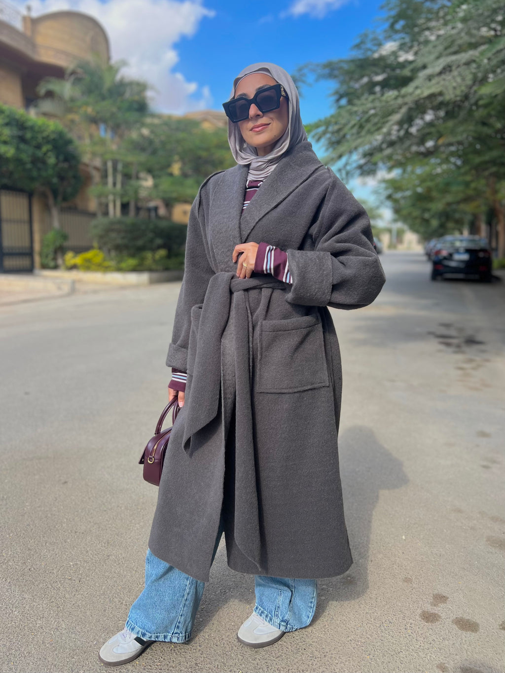 Mohair Wool Robe-Style Coat — Dark Charcoal Grey