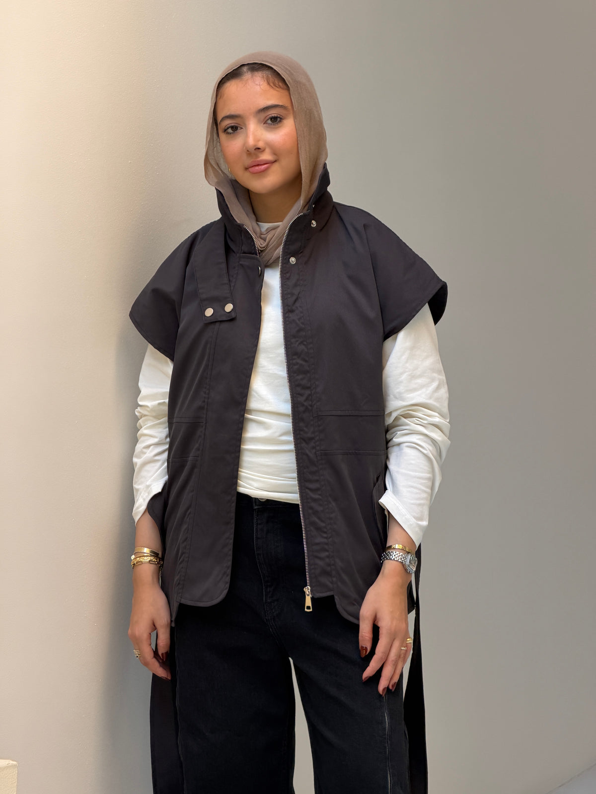 Statement Belt Vest in charcoal grey