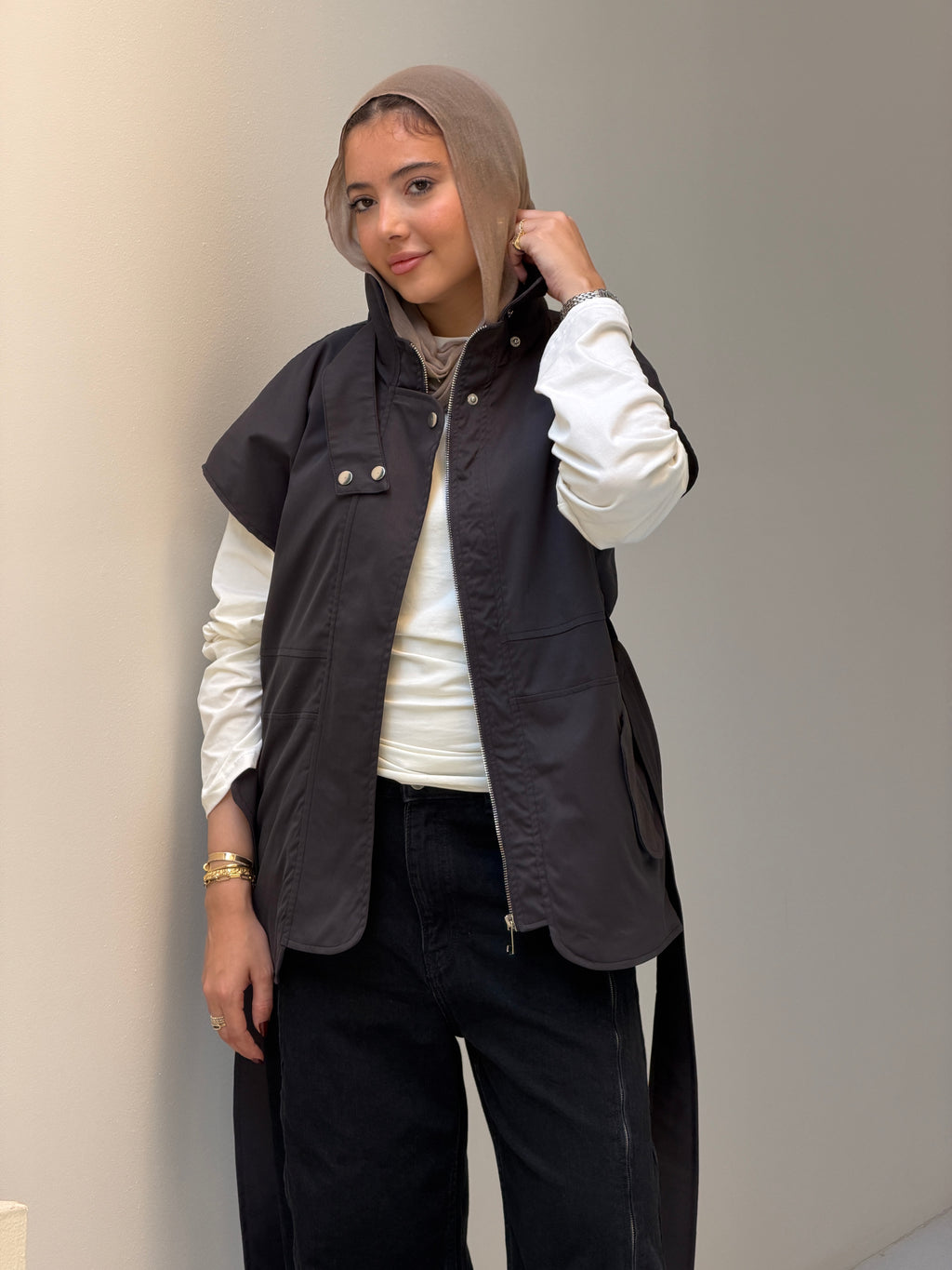 Statement Belt Vest in charcoal grey