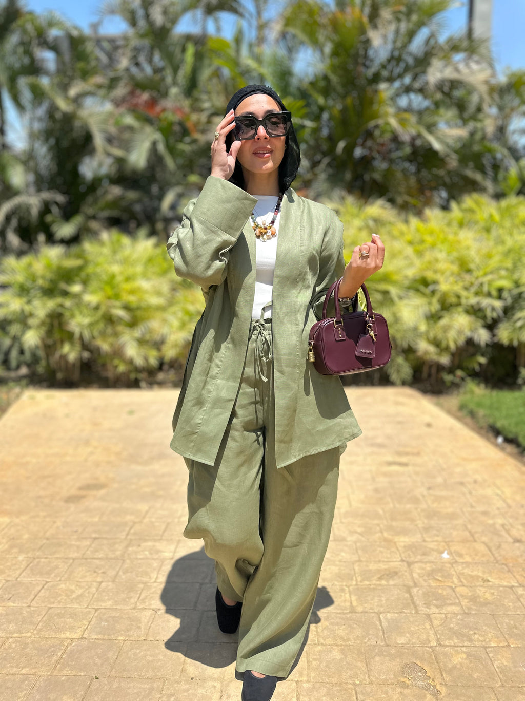 Pure linen set in olive