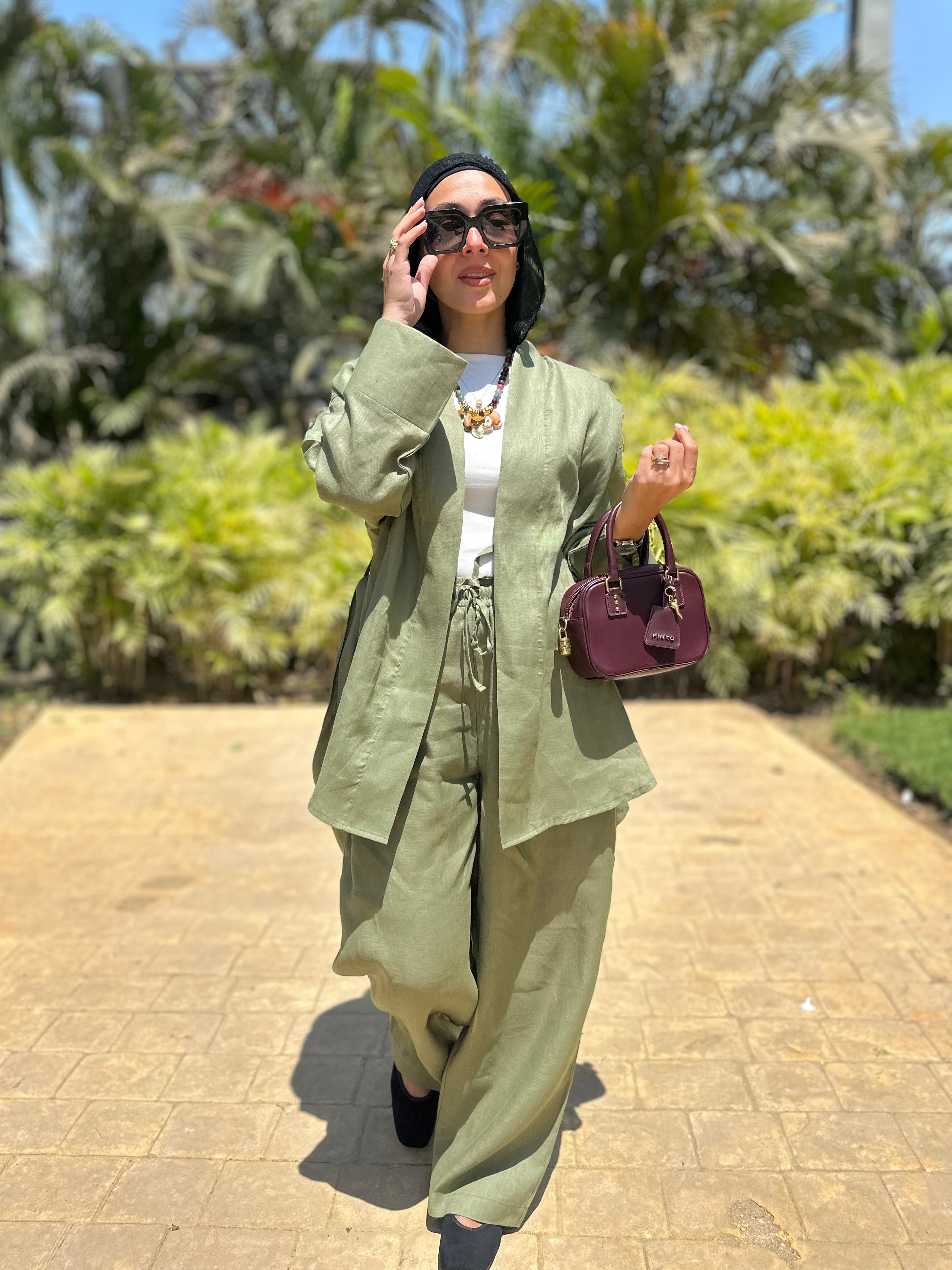 Pure linen set in olive
