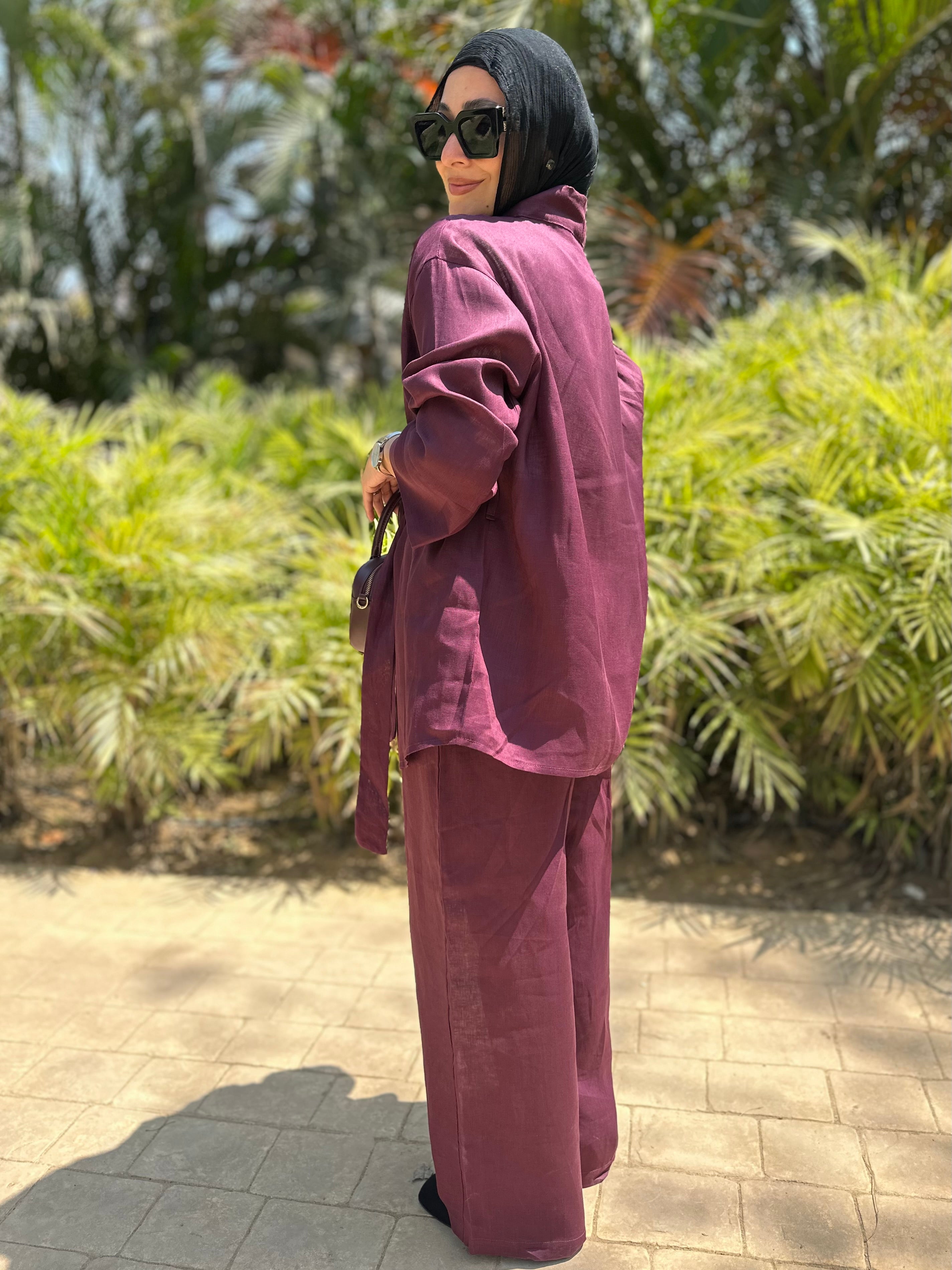 Pure linen set in burgundy
