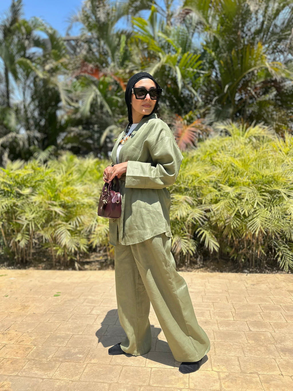 Pure linen set in olive