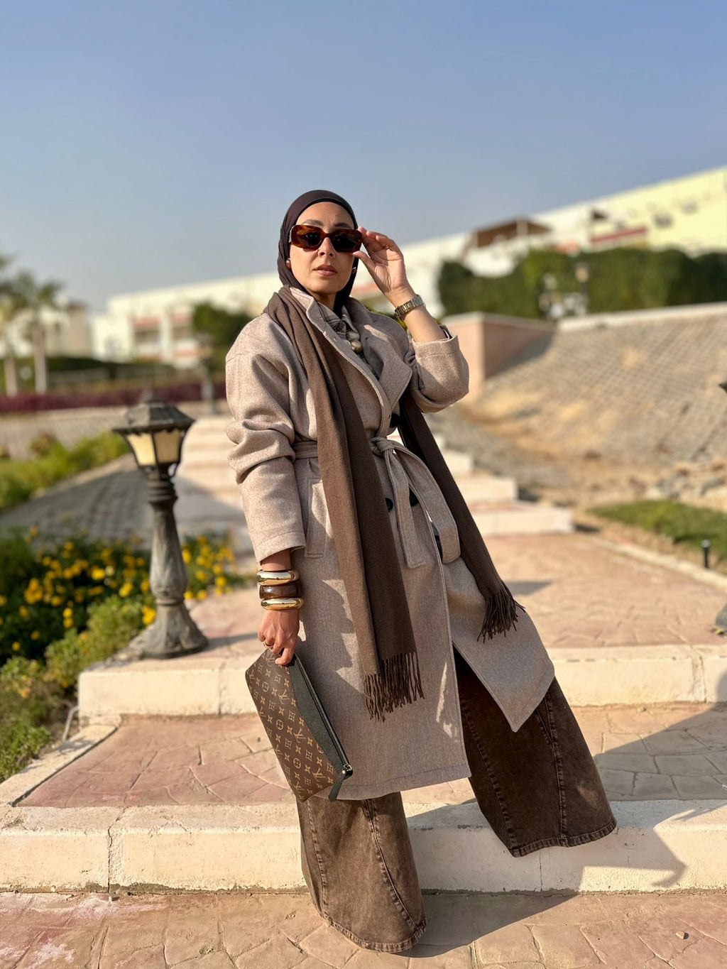 Soft wool coat in cafe