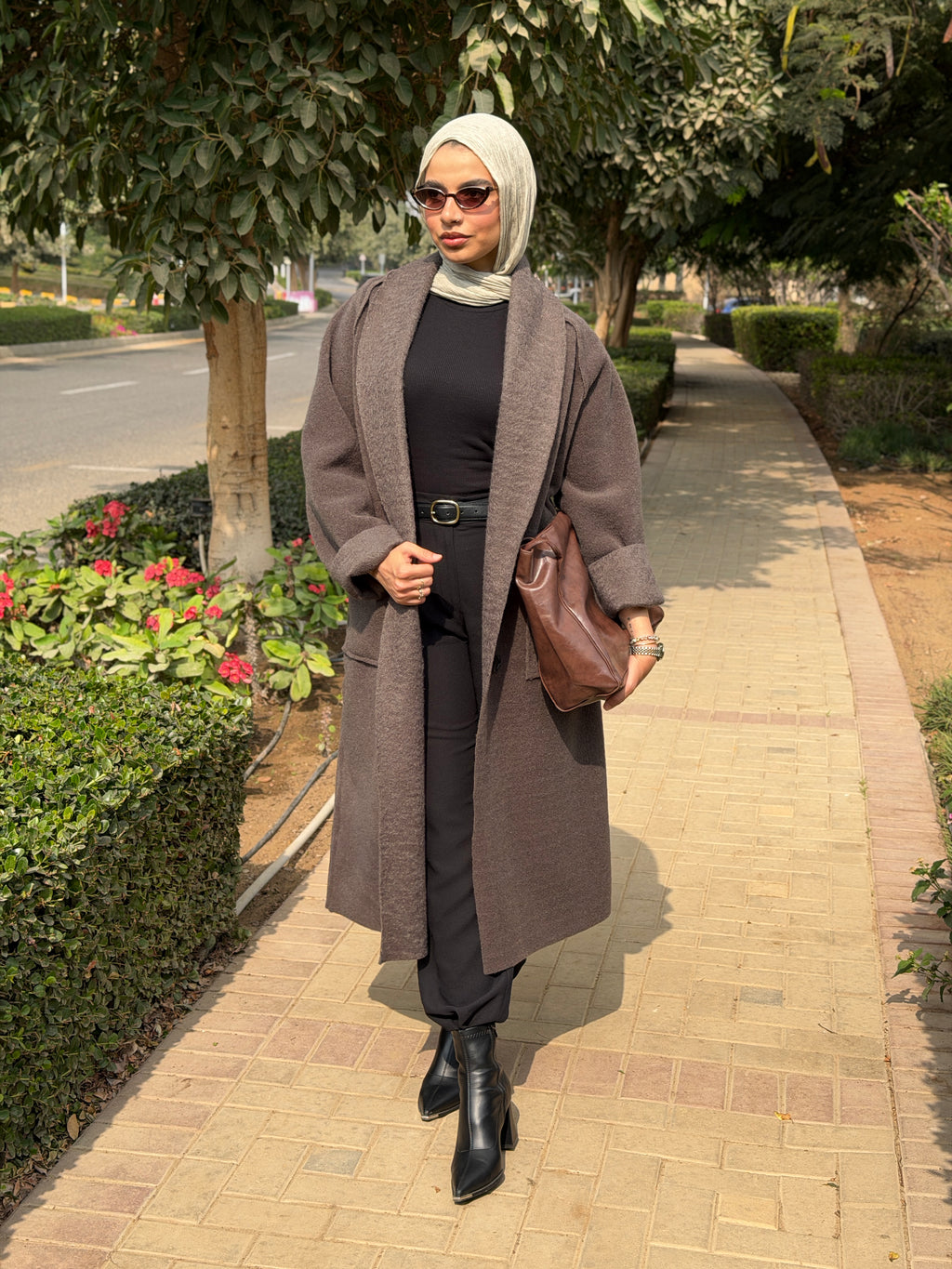 Mohair Wool Robe-Style Coat — Dark Charcoal Grey