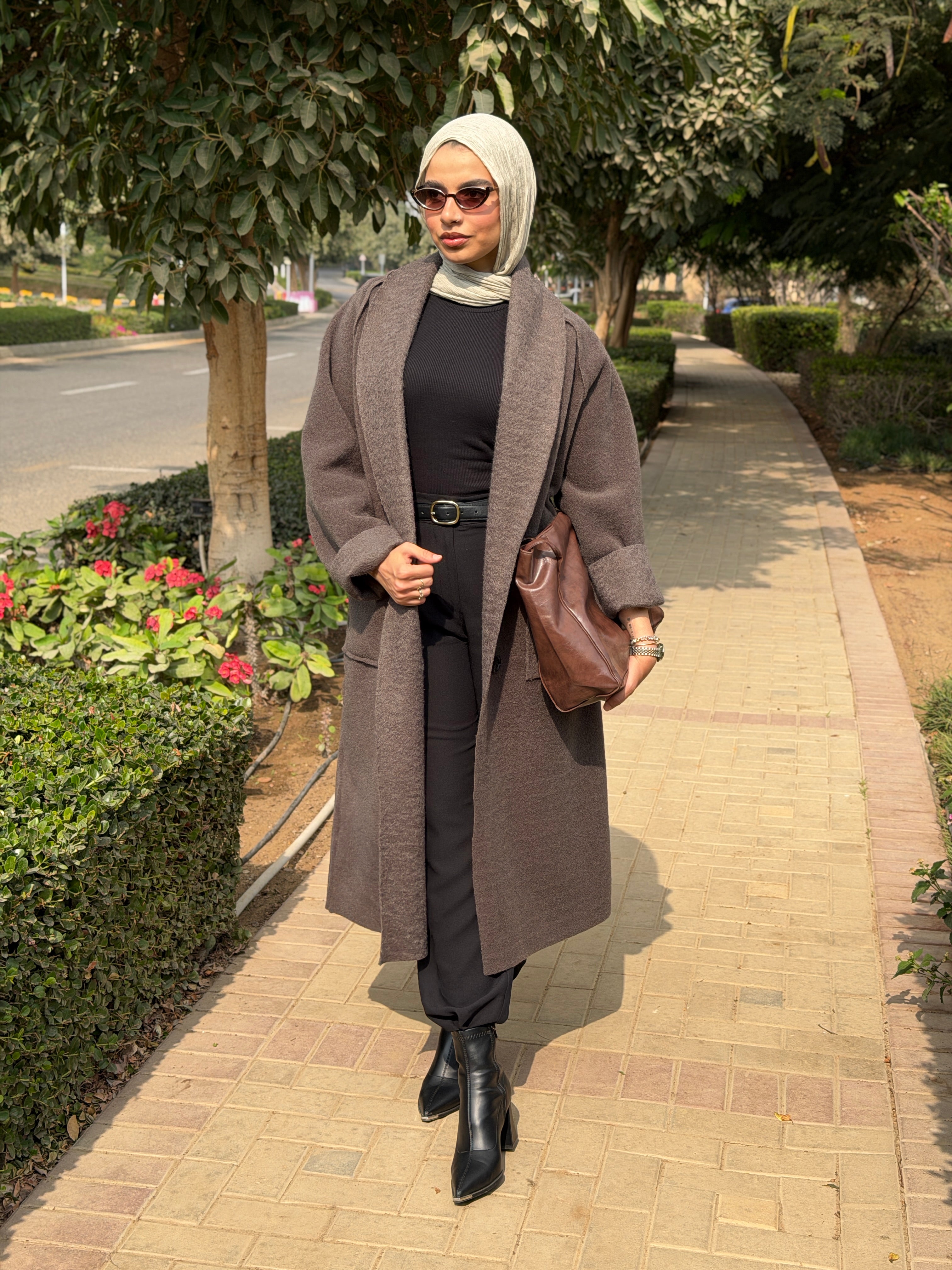 Mohair Wool Robe-Style Coat — Dark Charcoal Grey