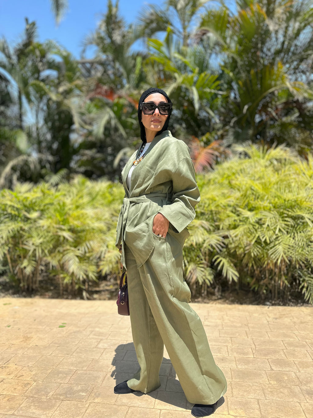 Pure linen set in olive