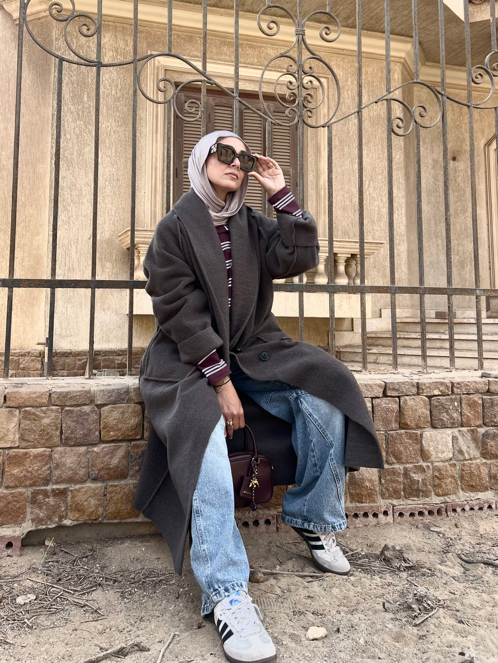 Mohair Wool Robe-Style Coat — Dark Charcoal Grey