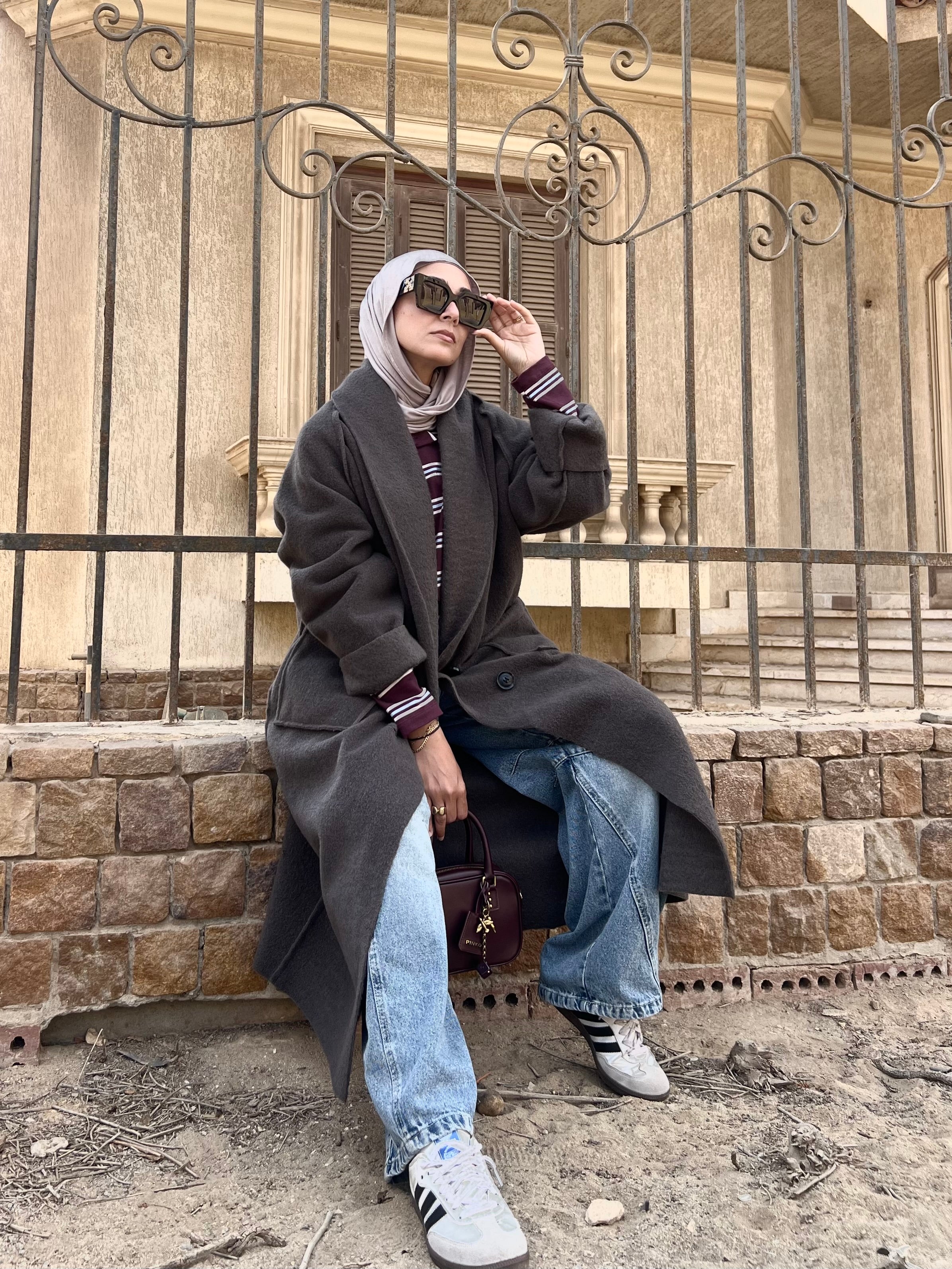 Mohair Wool Robe-Style Coat — Dark Charcoal Grey