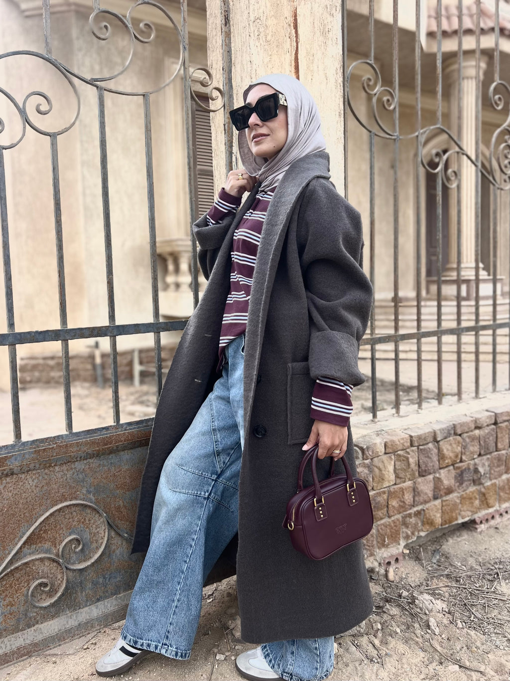 Mohair Wool Robe-Style Coat — Dark Charcoal Grey