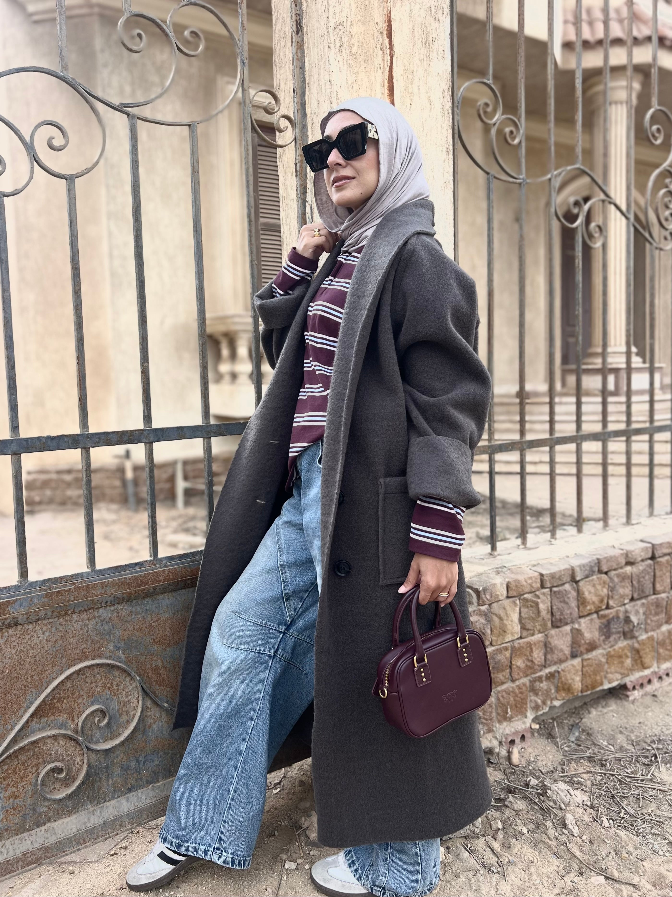 Mohair Wool Robe-Style Coat — Dark Charcoal Grey