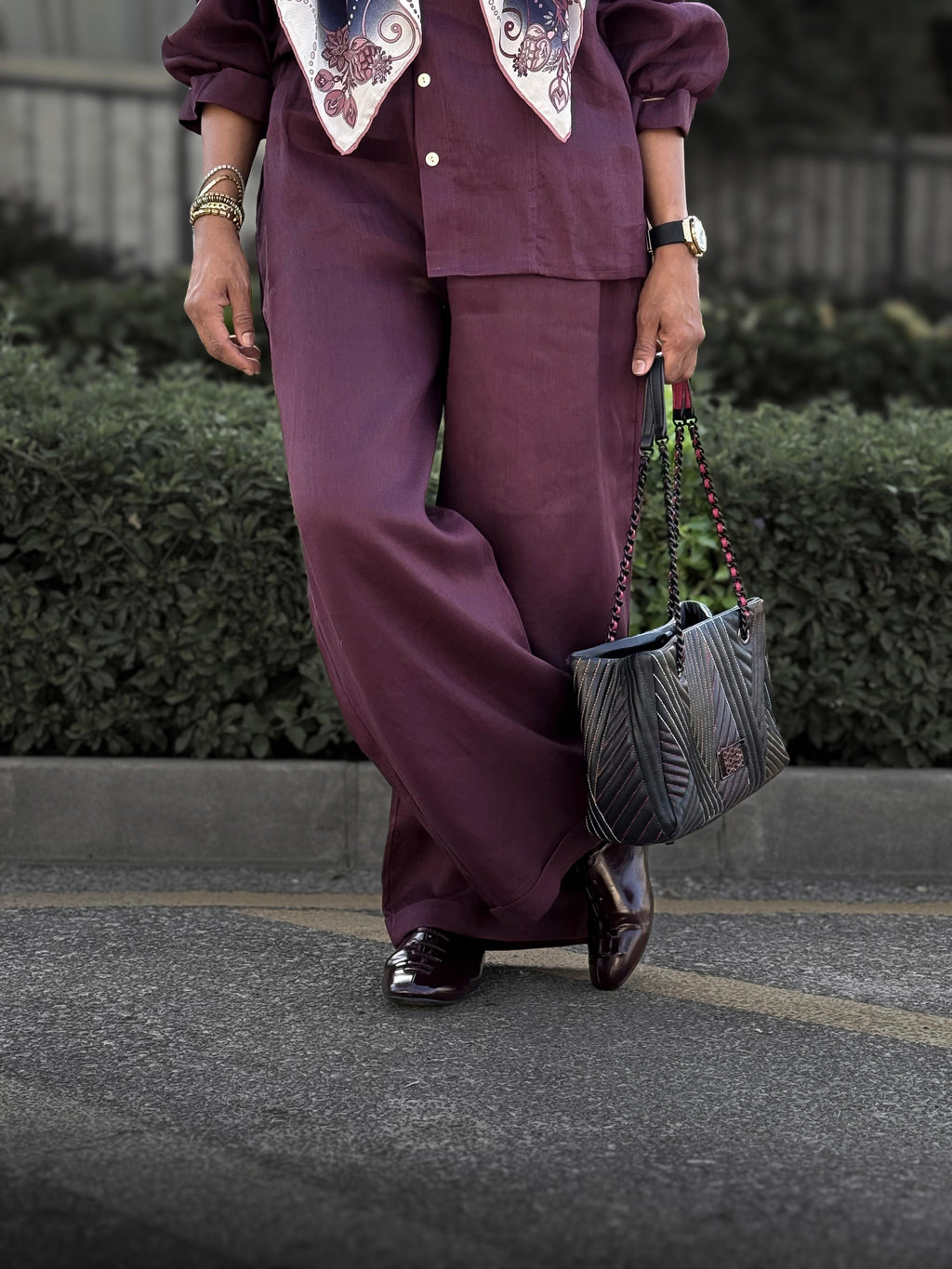 Burgundy pure linen set