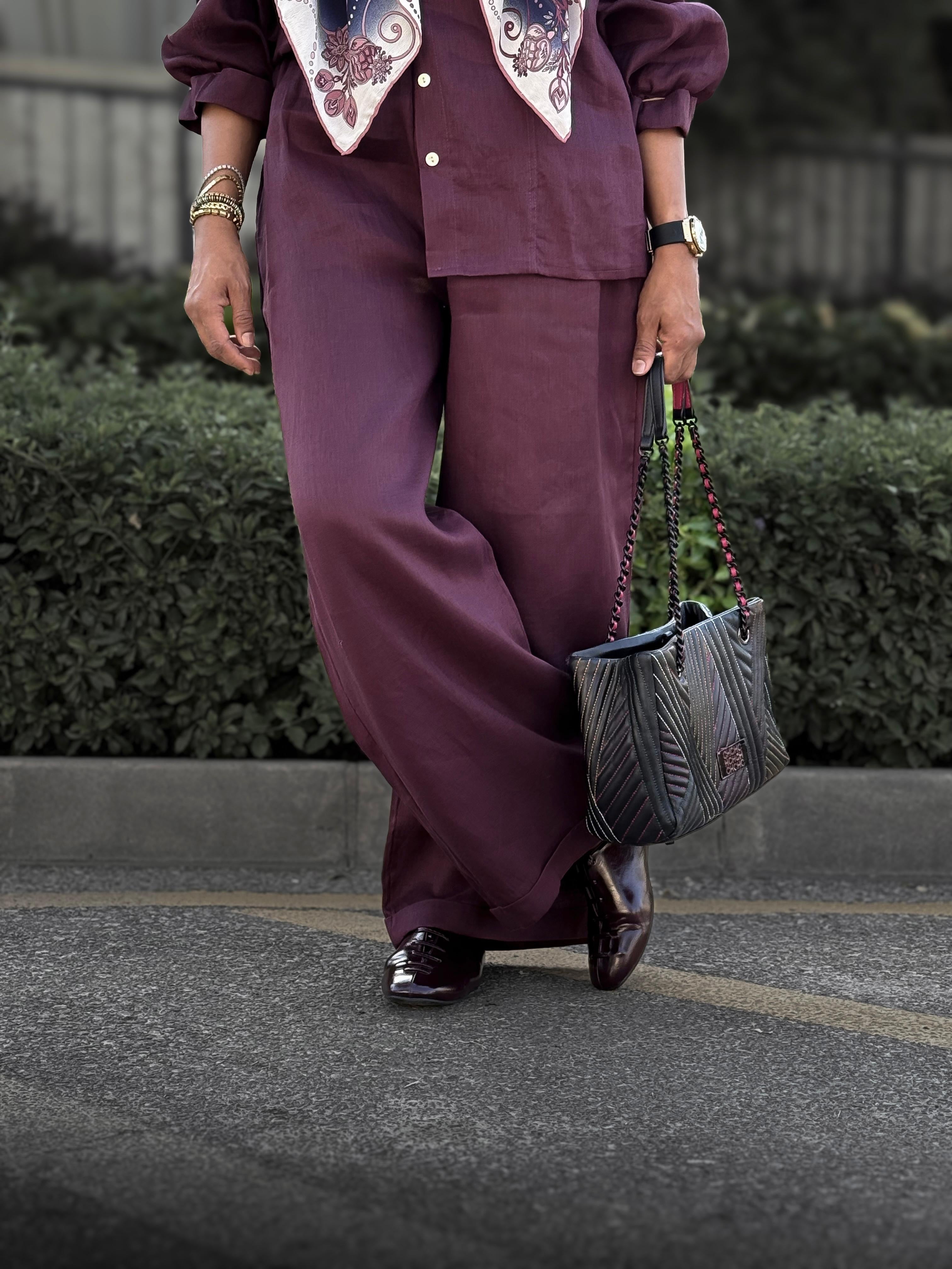 Burgundy pure linen set