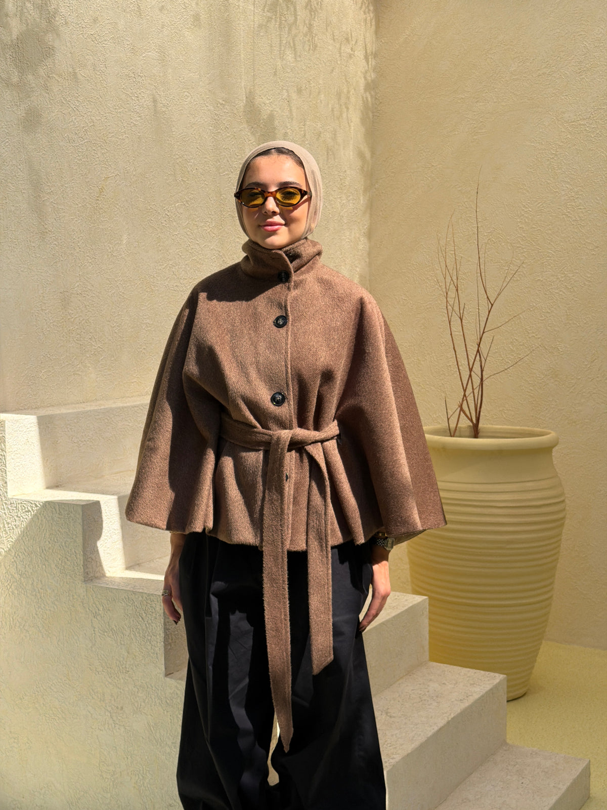 Funnel Neck Cape jacket in cafe