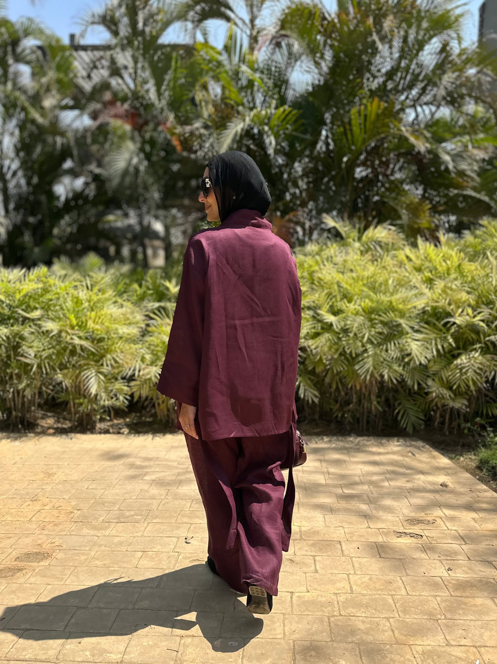 Pure linen set in burgundy