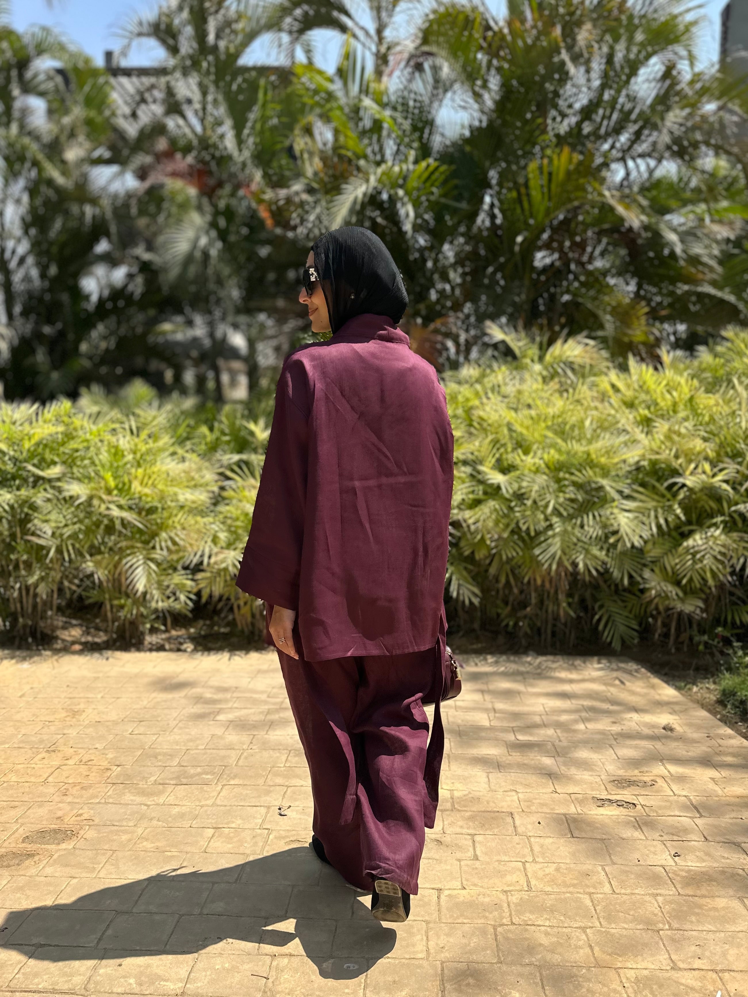 Pure linen set in burgundy